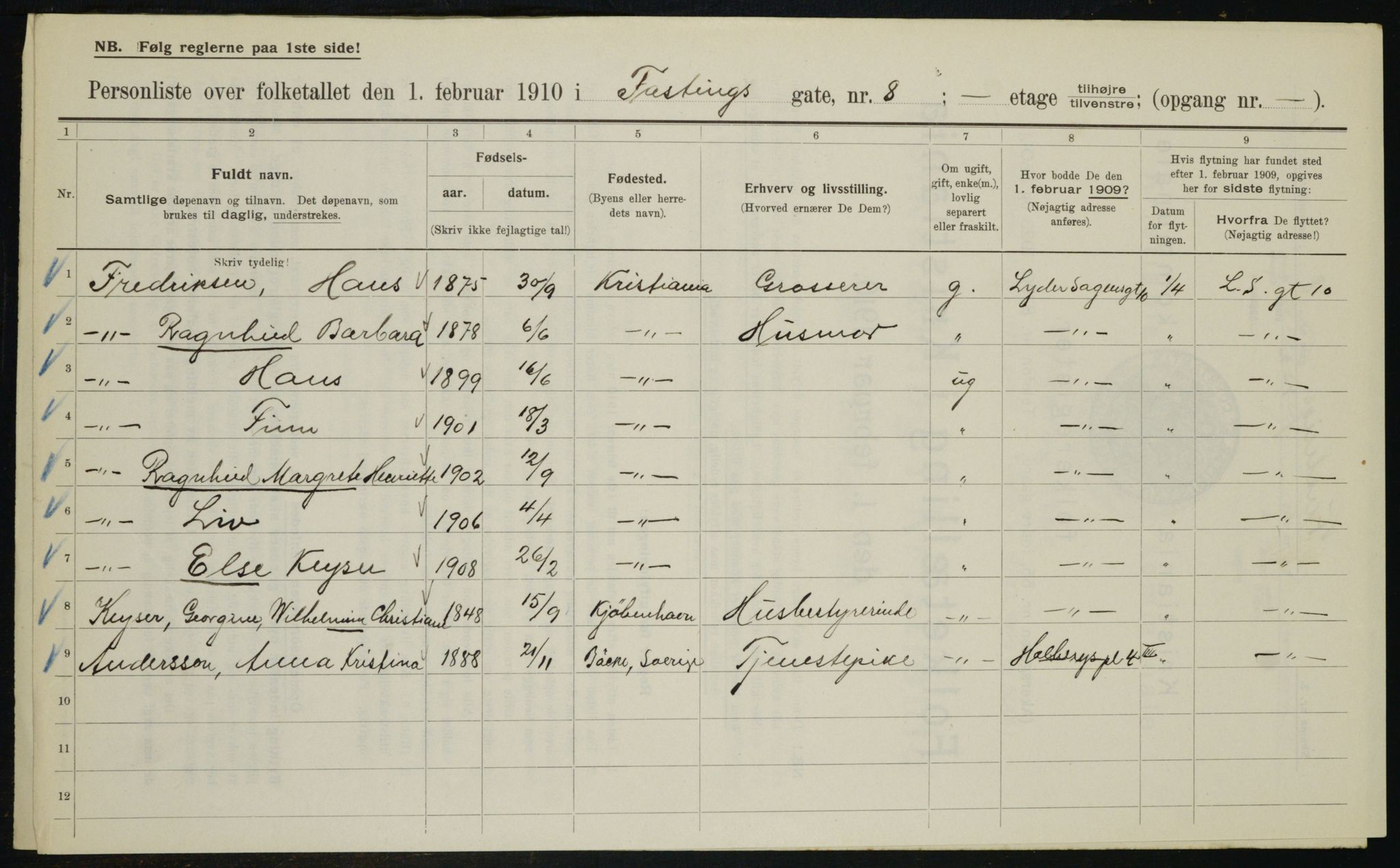 OBA, Municipal Census 1910 for Kristiania, 1910, p. 22227