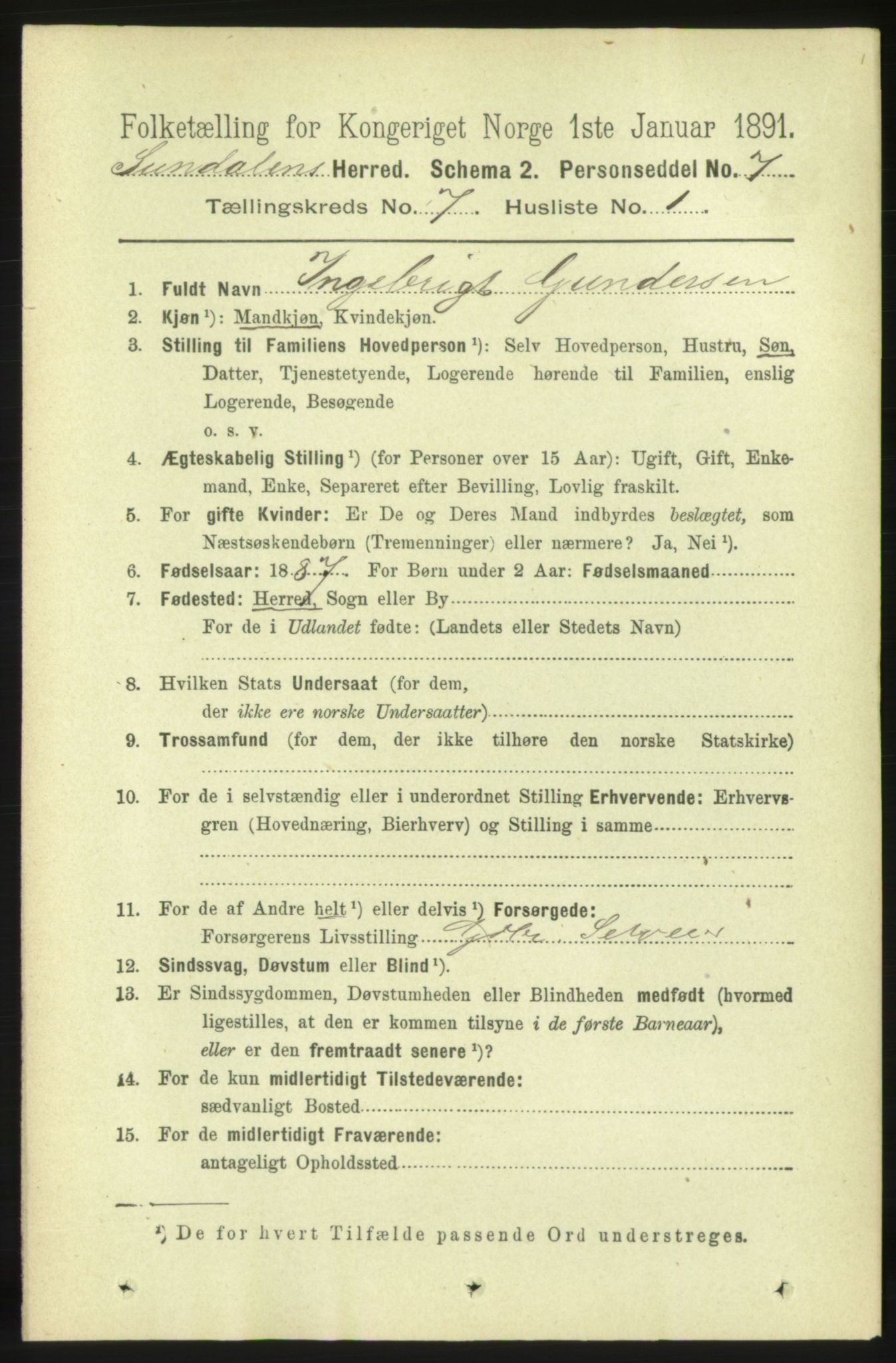 RA, 1891 census for 1563 Sunndal, 1891, p. 1800