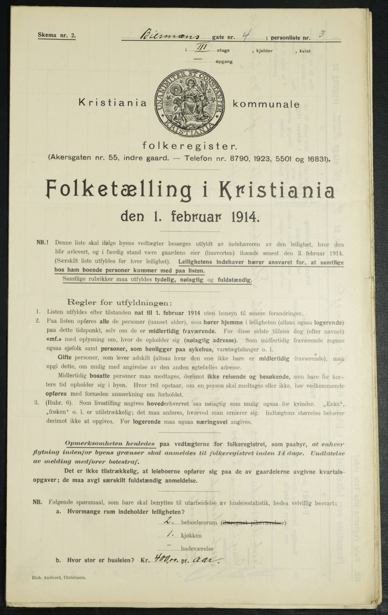 OBA, Municipal Census 1914 for Kristiania, 1914, p. 4786