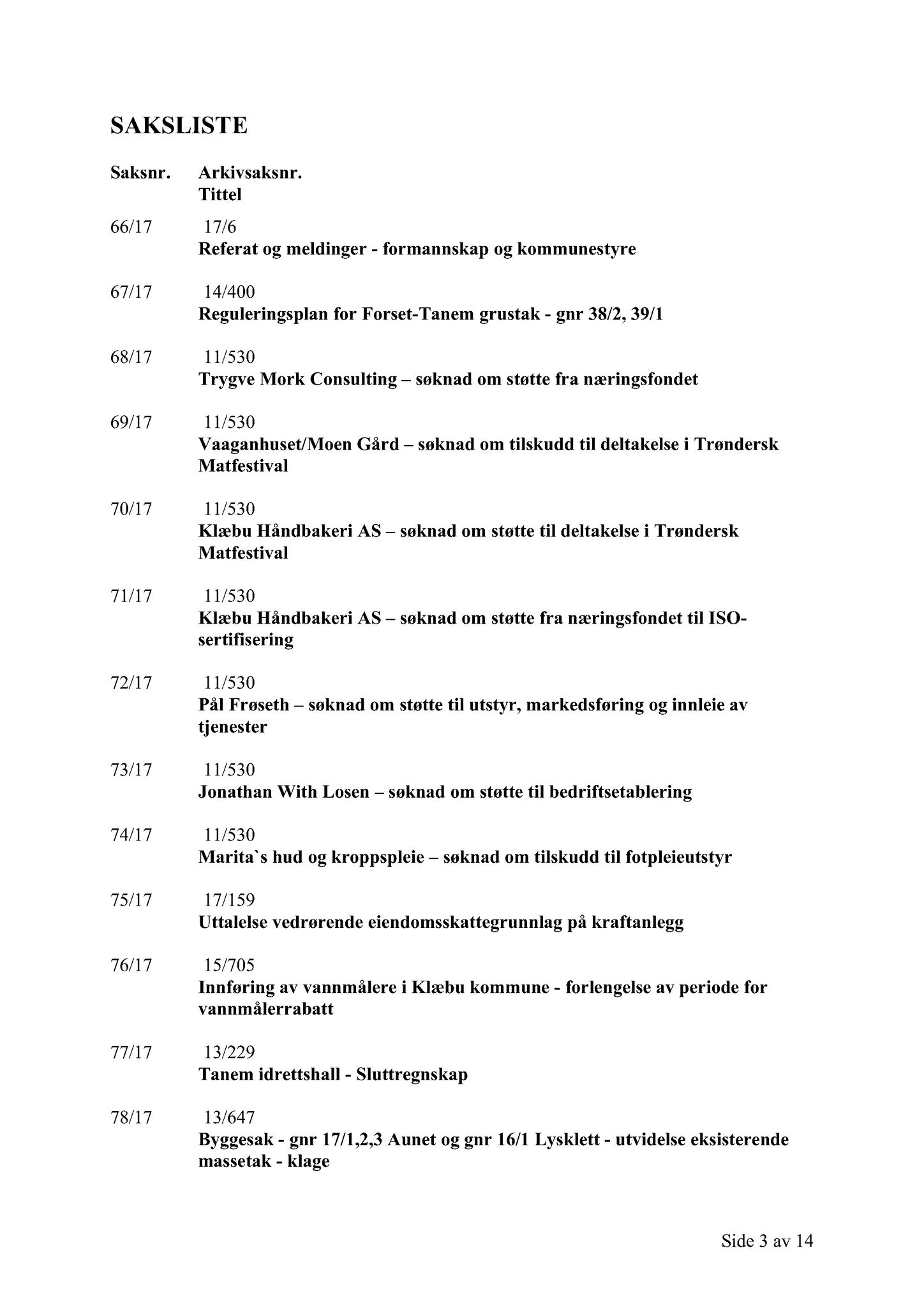 Klæbu Kommune, TRKO/KK/02-FS/L010: Formannsskapet - Møtedokumenter, 2017, p. 2344