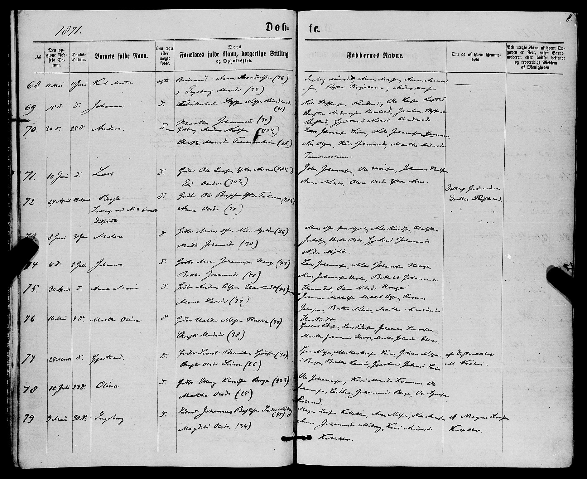 Haus sokneprestembete, AV/SAB-A-75601/H/Haa: Parish register (official) no. A 18, 1871-1877, p. 8