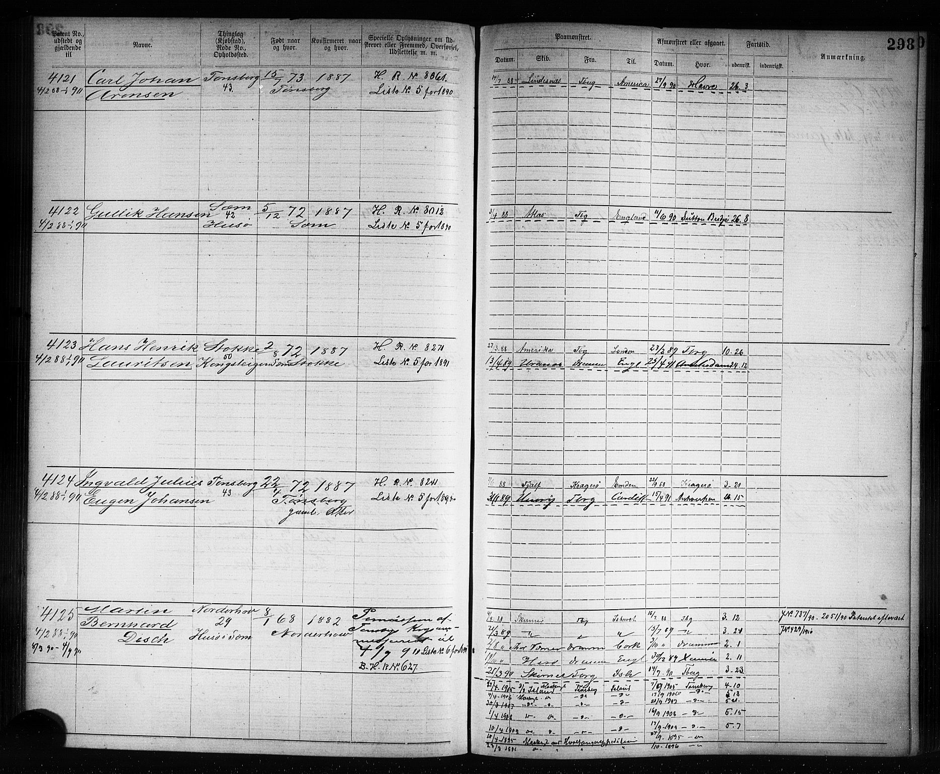 Tønsberg innrulleringskontor, AV/SAKO-A-786/F/Fb/L0007: Annotasjonsrulle Patent nr. 2636-5150, 1881-1892, p. 299