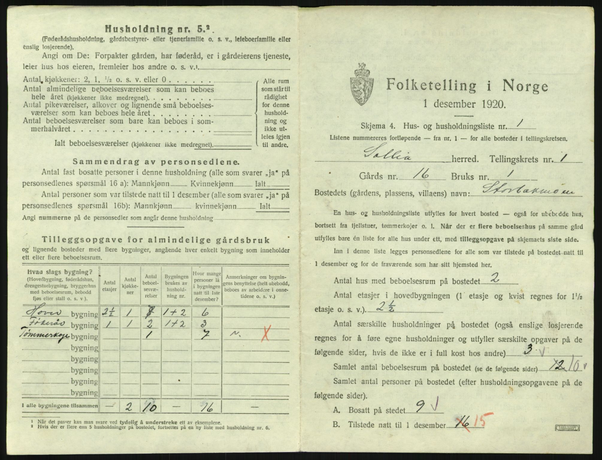 SAH, 1920 census for Sollia, 1920, p. 21