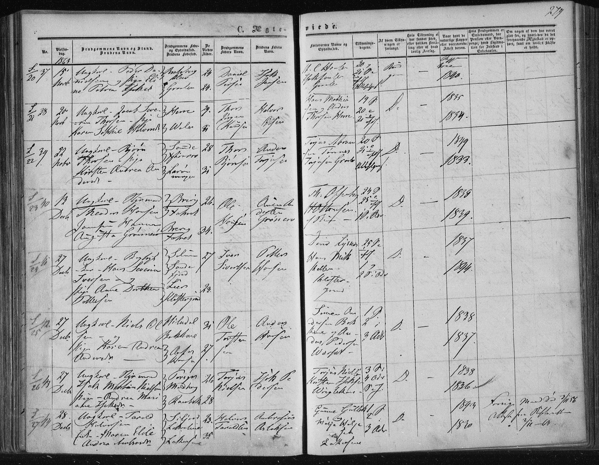 Solum kirkebøker, SAKO/A-306/F/Fa/L0007: Parish register (official) no. I 7, 1856-1864, p. 279