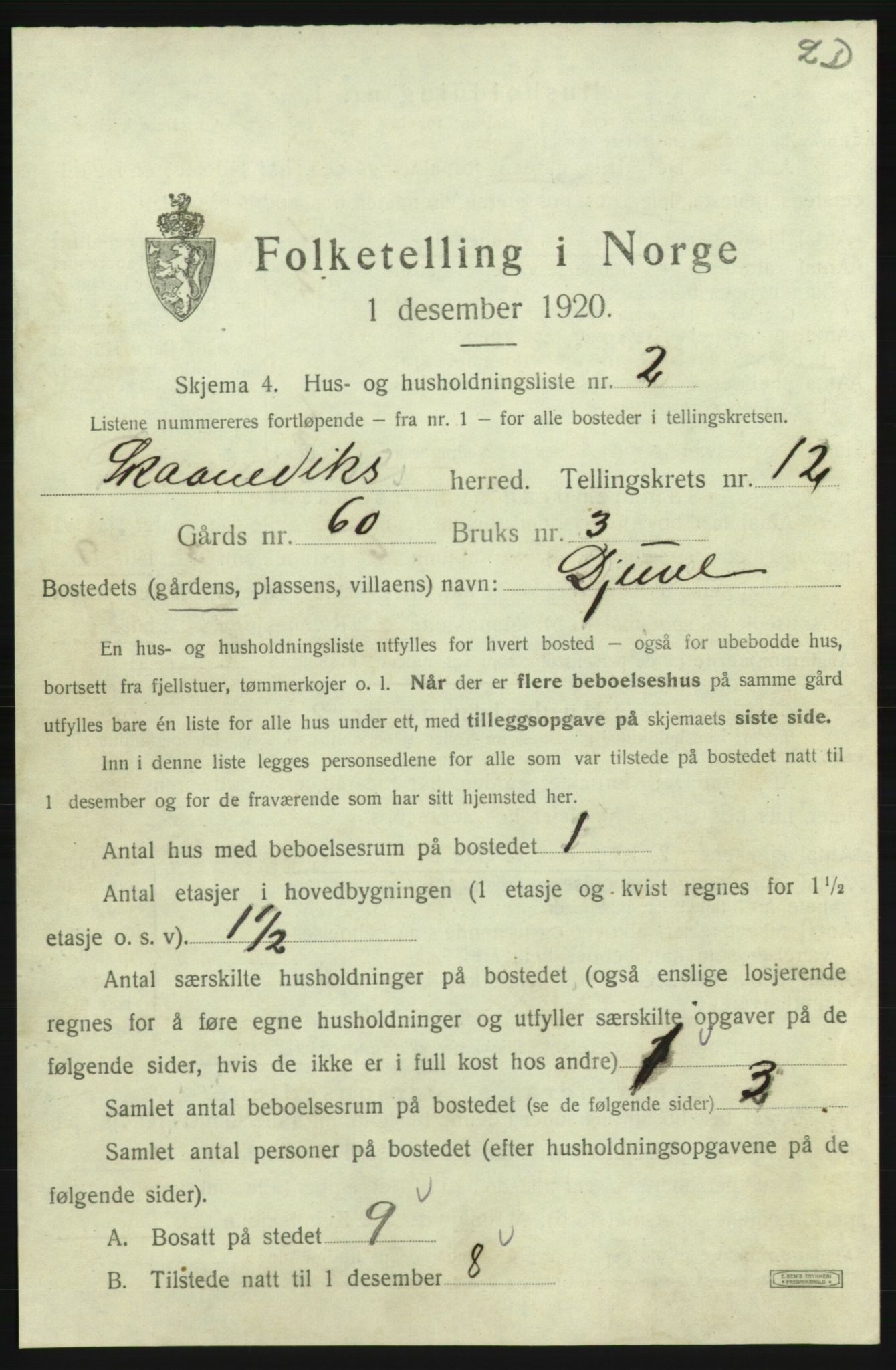 SAB, 1920 census for Skånevik, 1920, p. 1236