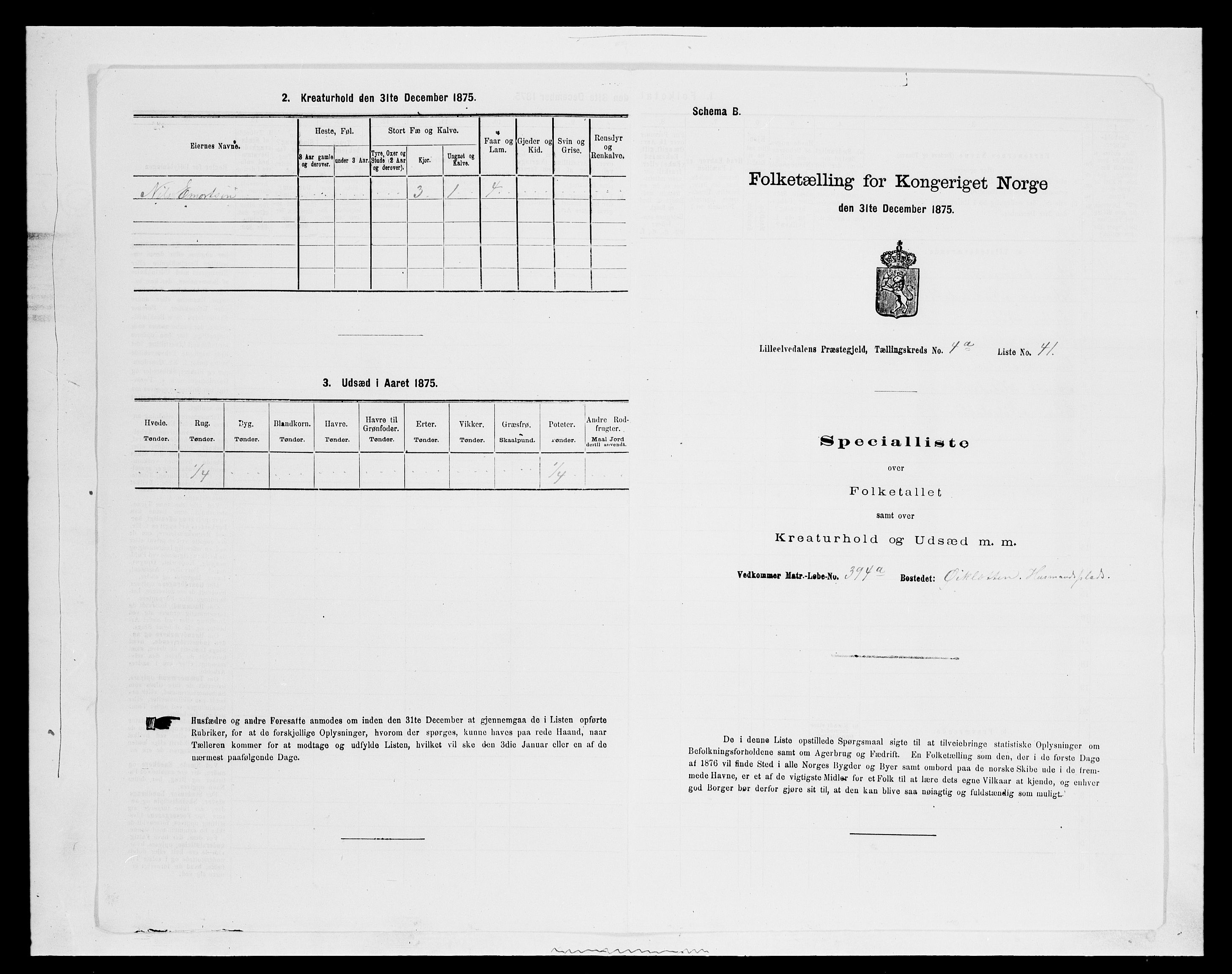 SAH, 1875 census for 0438P Lille Elvedalen, 1875, p. 441