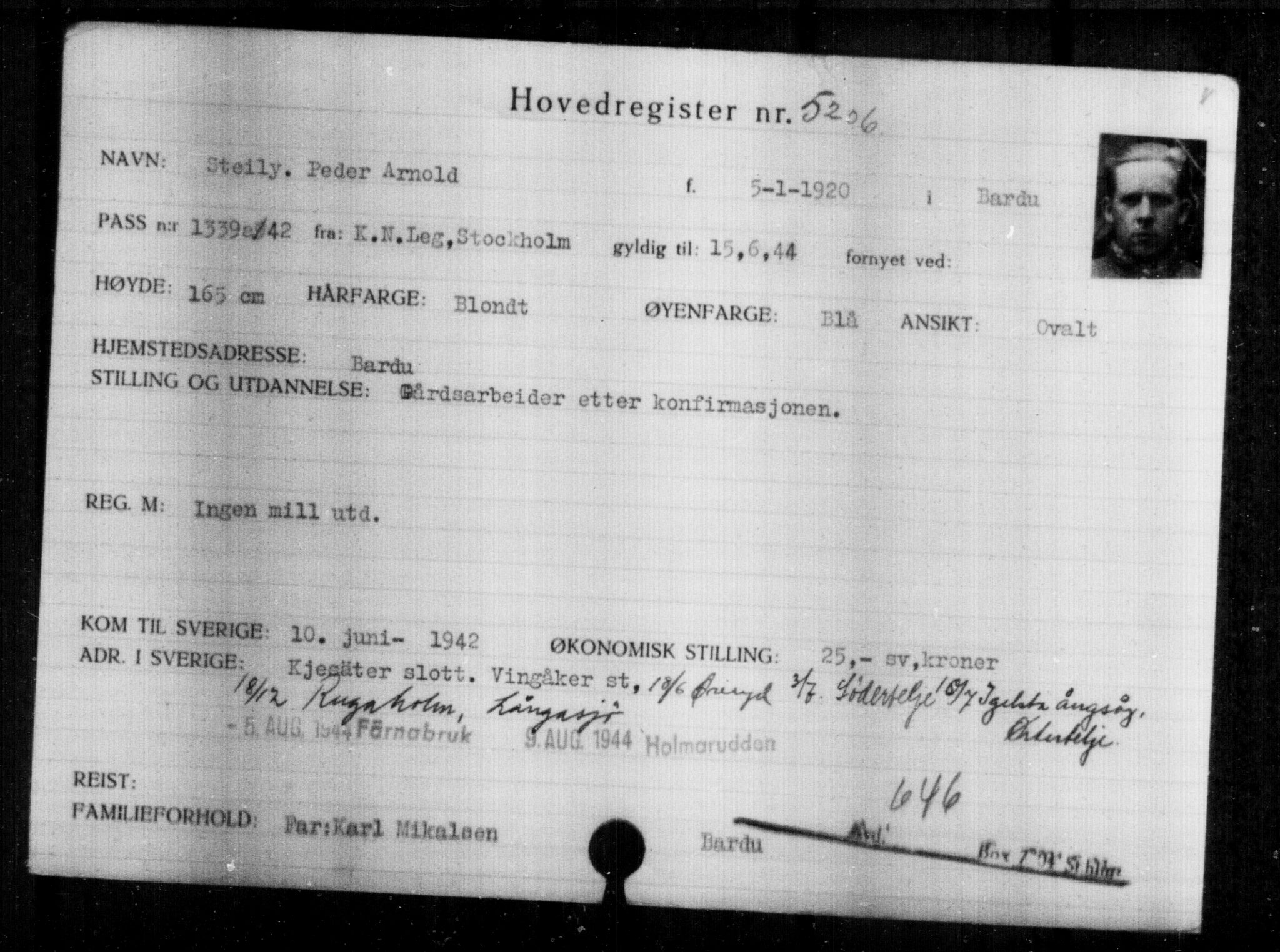 Den Kgl. Norske Legasjons Flyktningskontor, AV/RA-S-6753/V/Va/L0004: Kjesäterkartoteket.  Flyktningenr. 3496-6610, 1940-1945, p. 1963