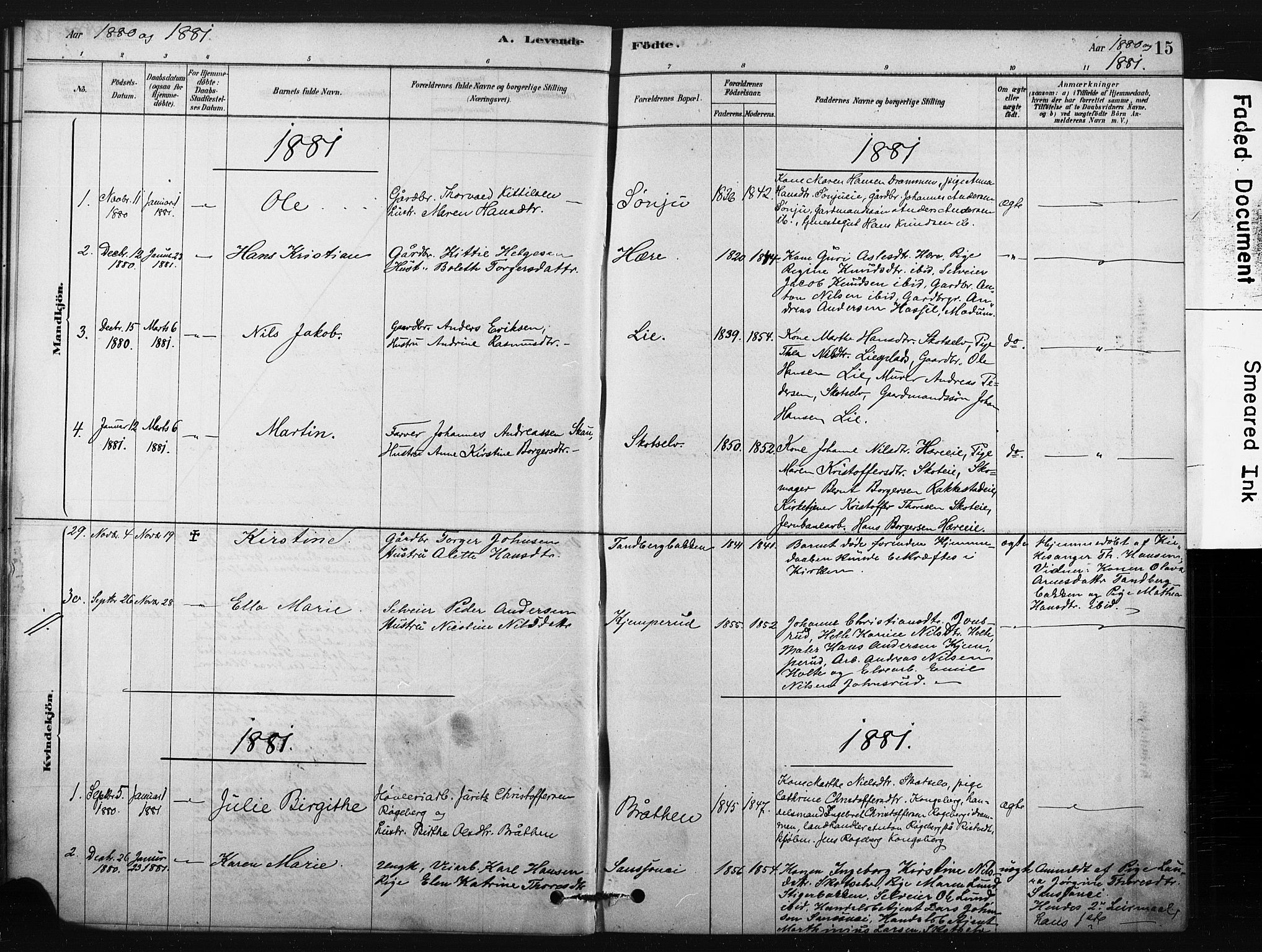 Eiker kirkebøker, AV/SAKO-A-4/F/Fc/L0001: Parish register (official) no. III 1, 1878-1889, p. 15