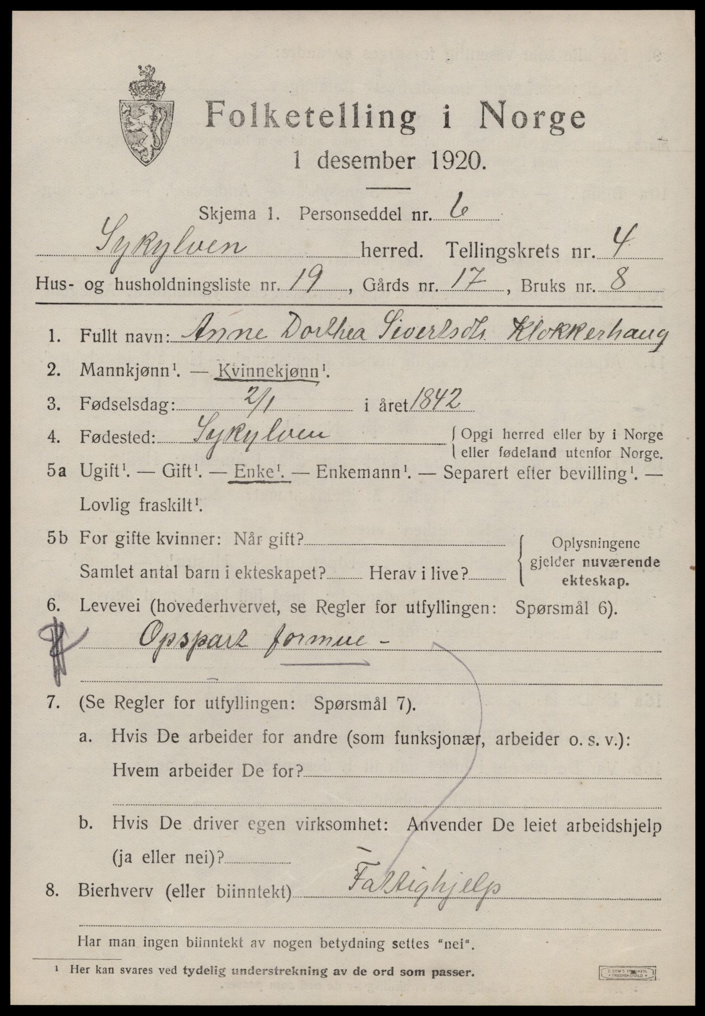 SAT, 1920 census for Sykkylven, 1920, p. 3027