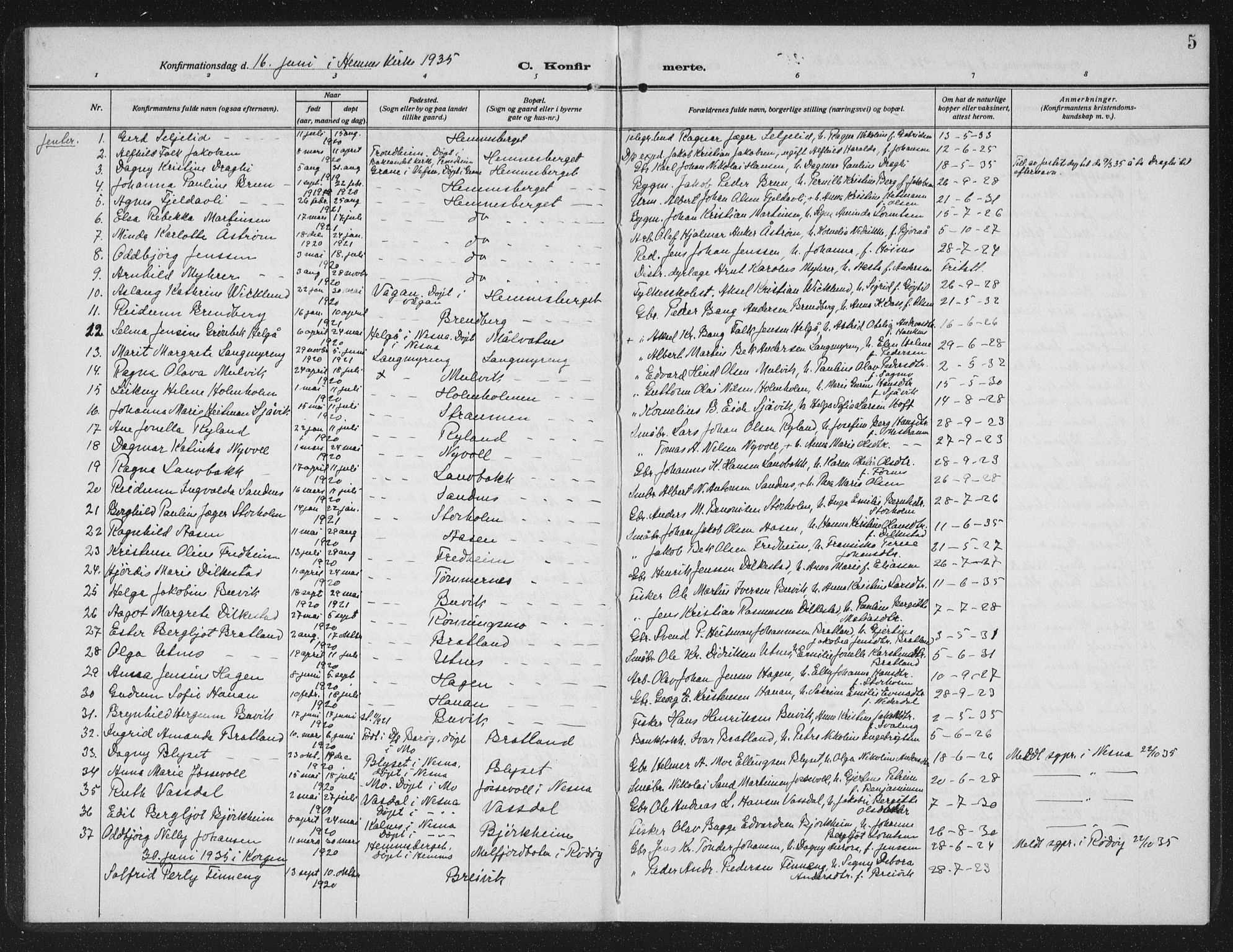 Ministerialprotokoller, klokkerbøker og fødselsregistre - Nordland, SAT/A-1459/825/L0371: Parish register (copy) no. 825C08, 1907-1940, p. 5