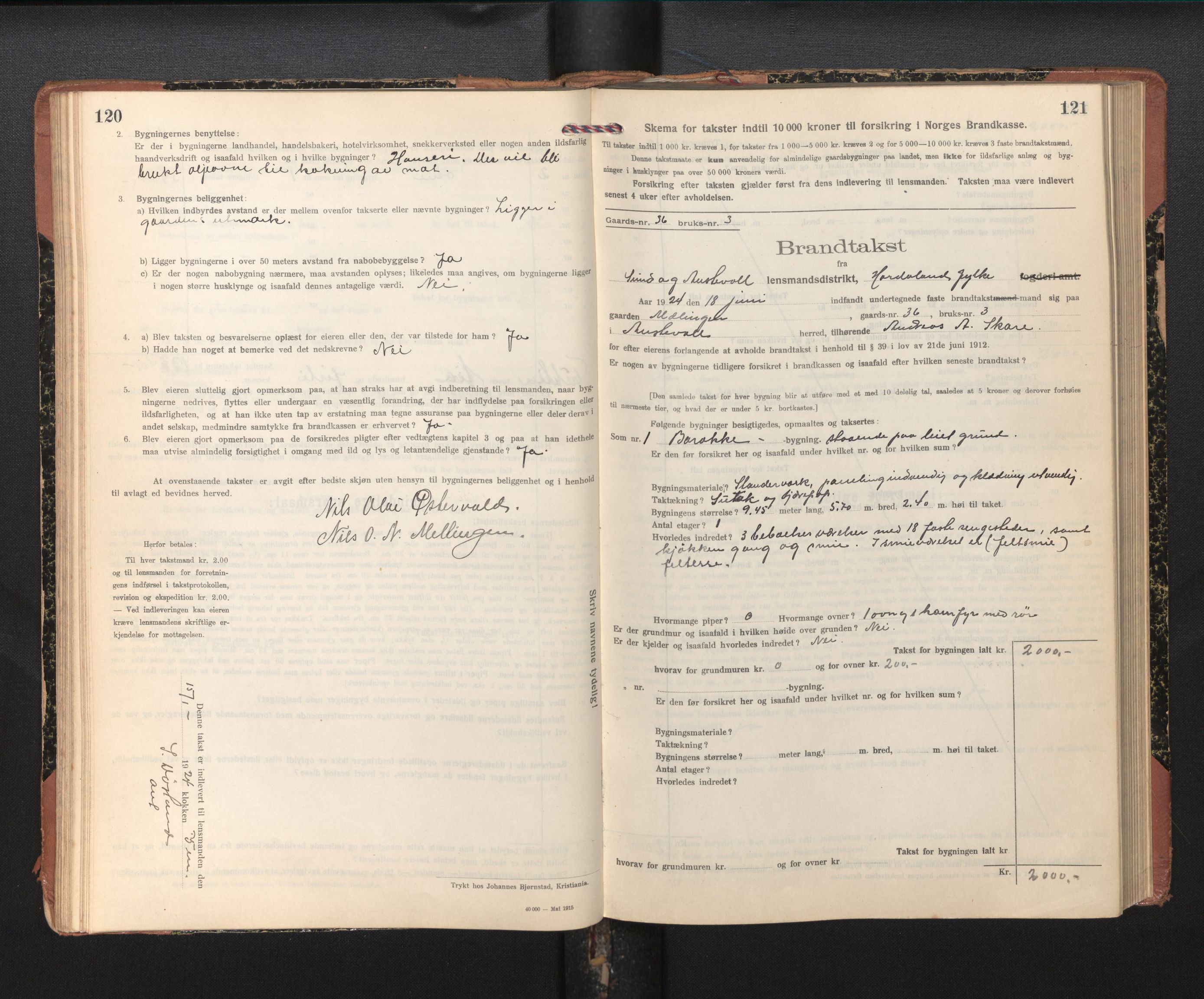 Lensmannen i Sund og Austevoll, AV/SAB-A-35201/0012/L0004: Branntakstprotokoll, skjematakst, 1917-1949, p. 120-121