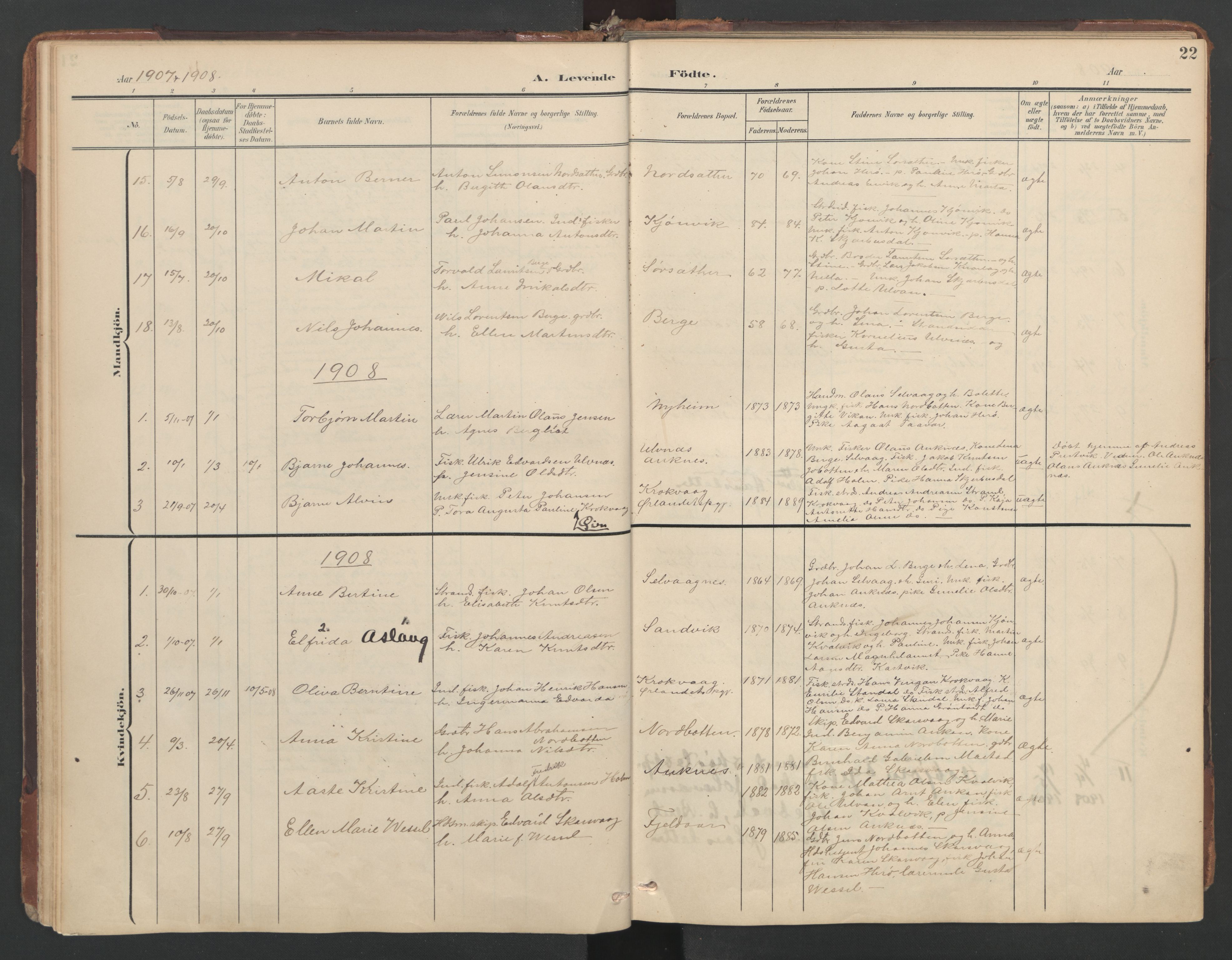 Ministerialprotokoller, klokkerbøker og fødselsregistre - Sør-Trøndelag, SAT/A-1456/638/L0568: Parish register (official) no. 638A01, 1901-1916, p. 22