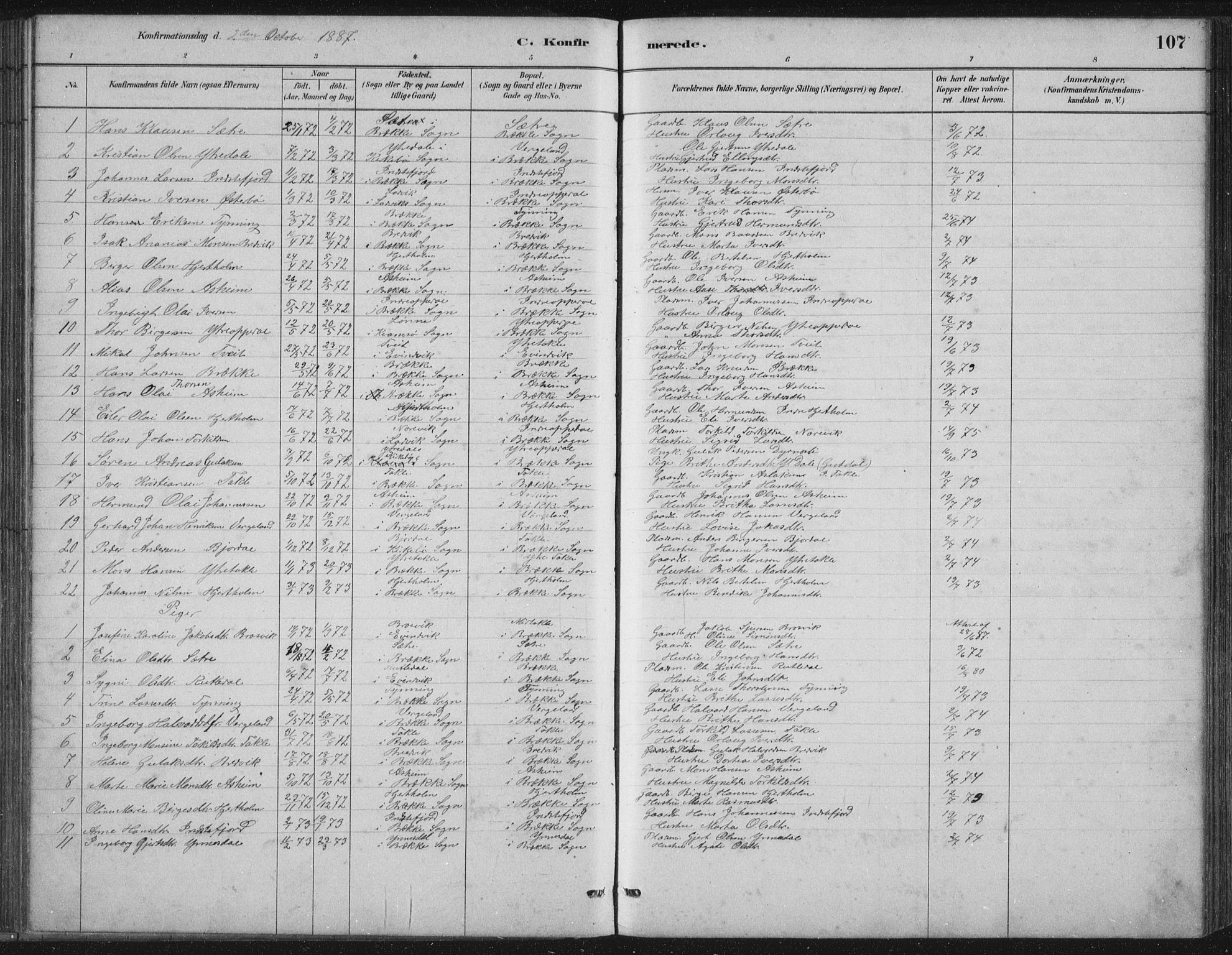 Gulen sokneprestembete, SAB/A-80201/H/Hab/Habc/L0002: Parish register (copy) no. C 2, 1880-1938, p. 107
