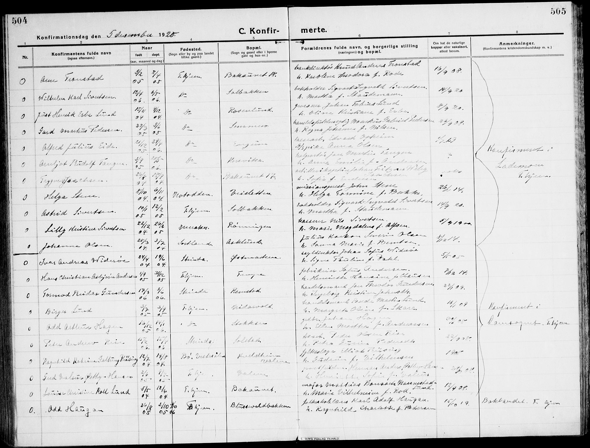 Ministerialprotokoller, klokkerbøker og fødselsregistre - Sør-Trøndelag, SAT/A-1456/607/L0321: Parish register (official) no. 607A05, 1916-1935, p. 504-505