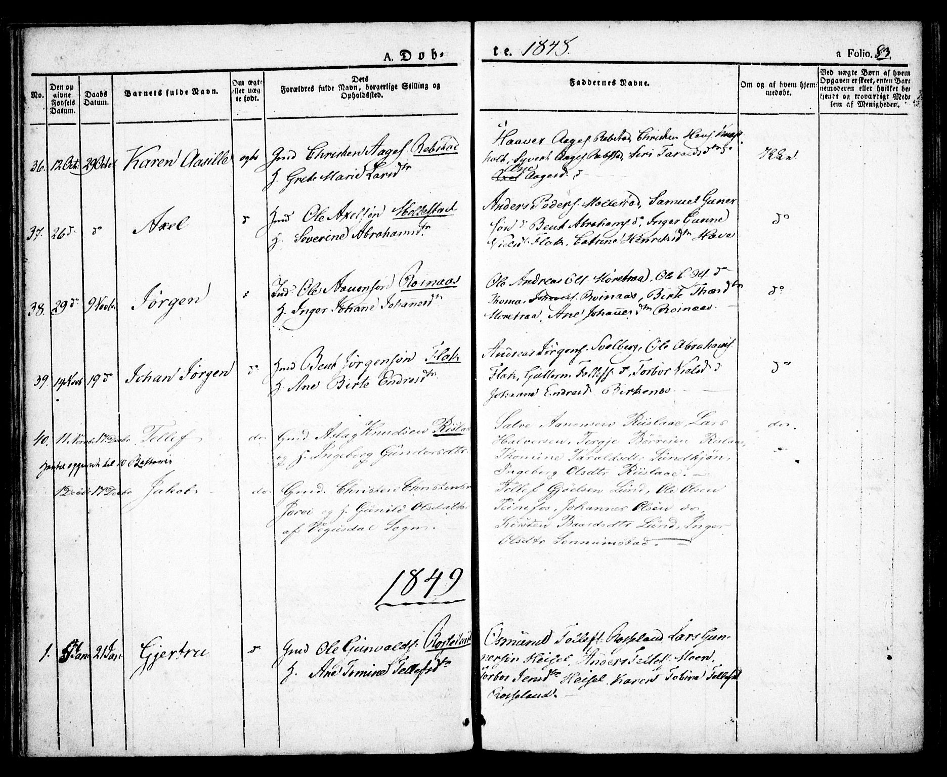 Birkenes sokneprestkontor, SAK/1111-0004/F/Fa/L0001: Parish register (official) no. A 1, 1829-1849, p. 83