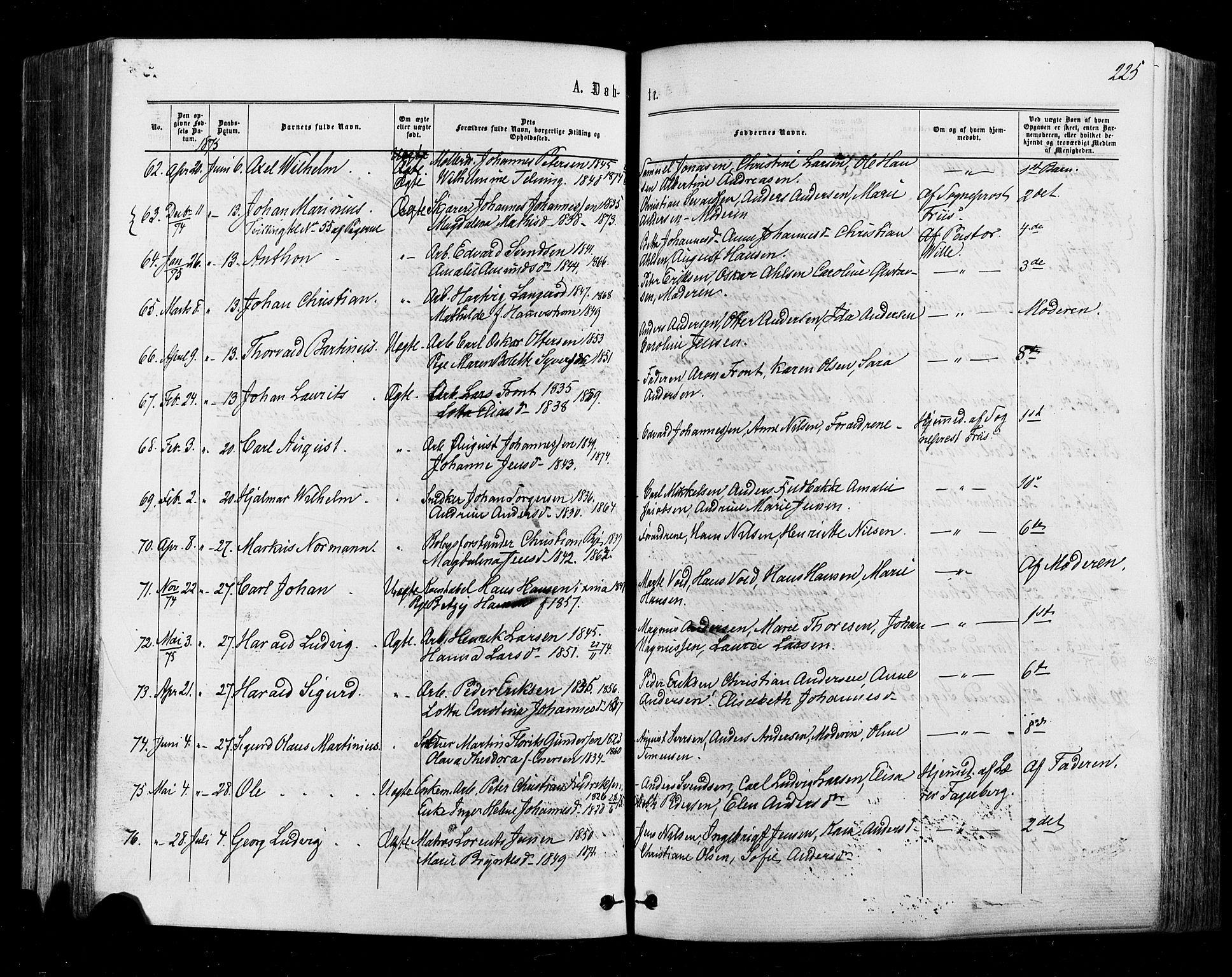 Halden prestekontor Kirkebøker, AV/SAO-A-10909/F/Fa/L0009: Parish register (official) no. I 9, 1866-1877, p. 225