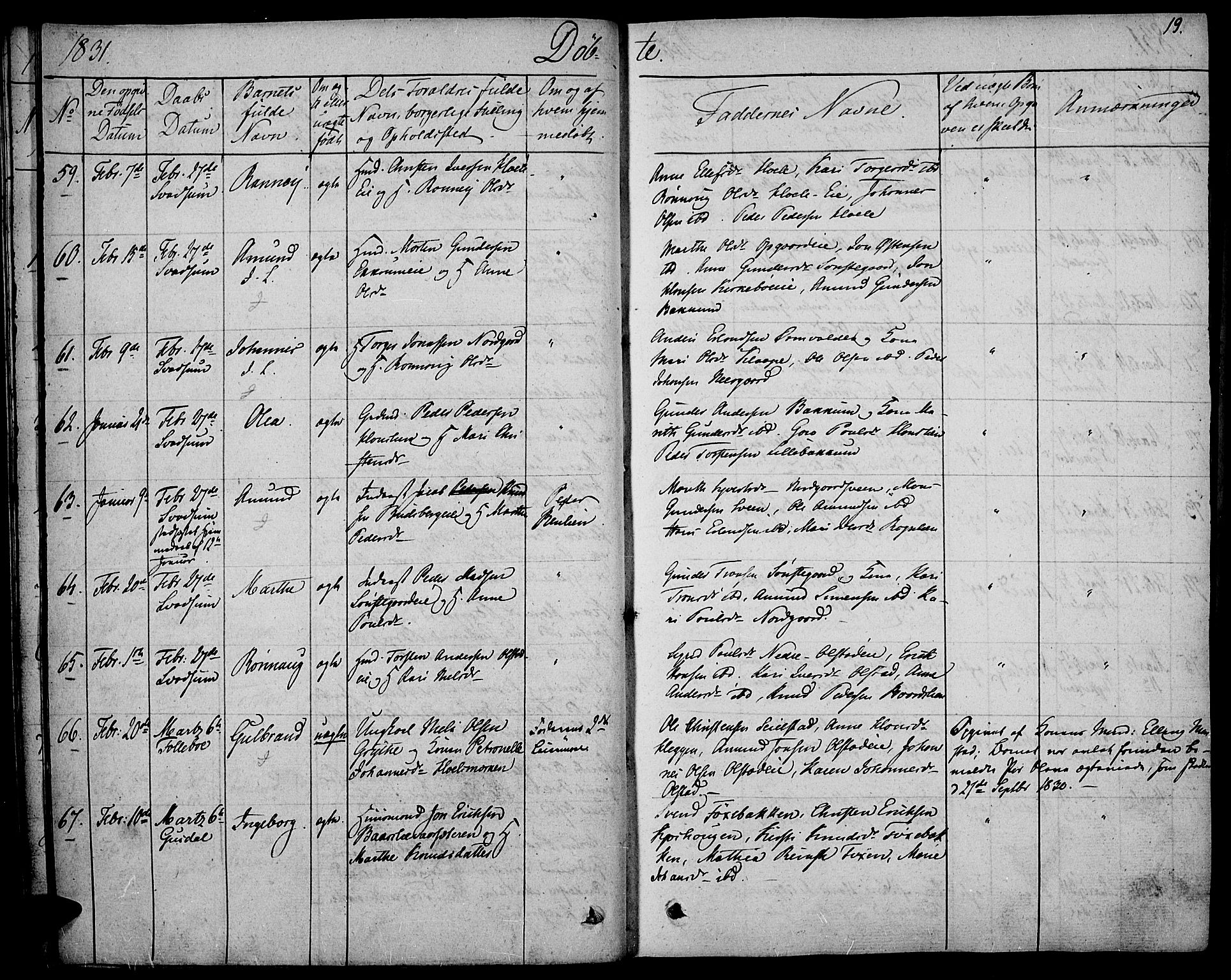 Gausdal prestekontor, AV/SAH-PREST-090/H/Ha/Haa/L0006: Parish register (official) no. 6, 1830-1839, p. 19