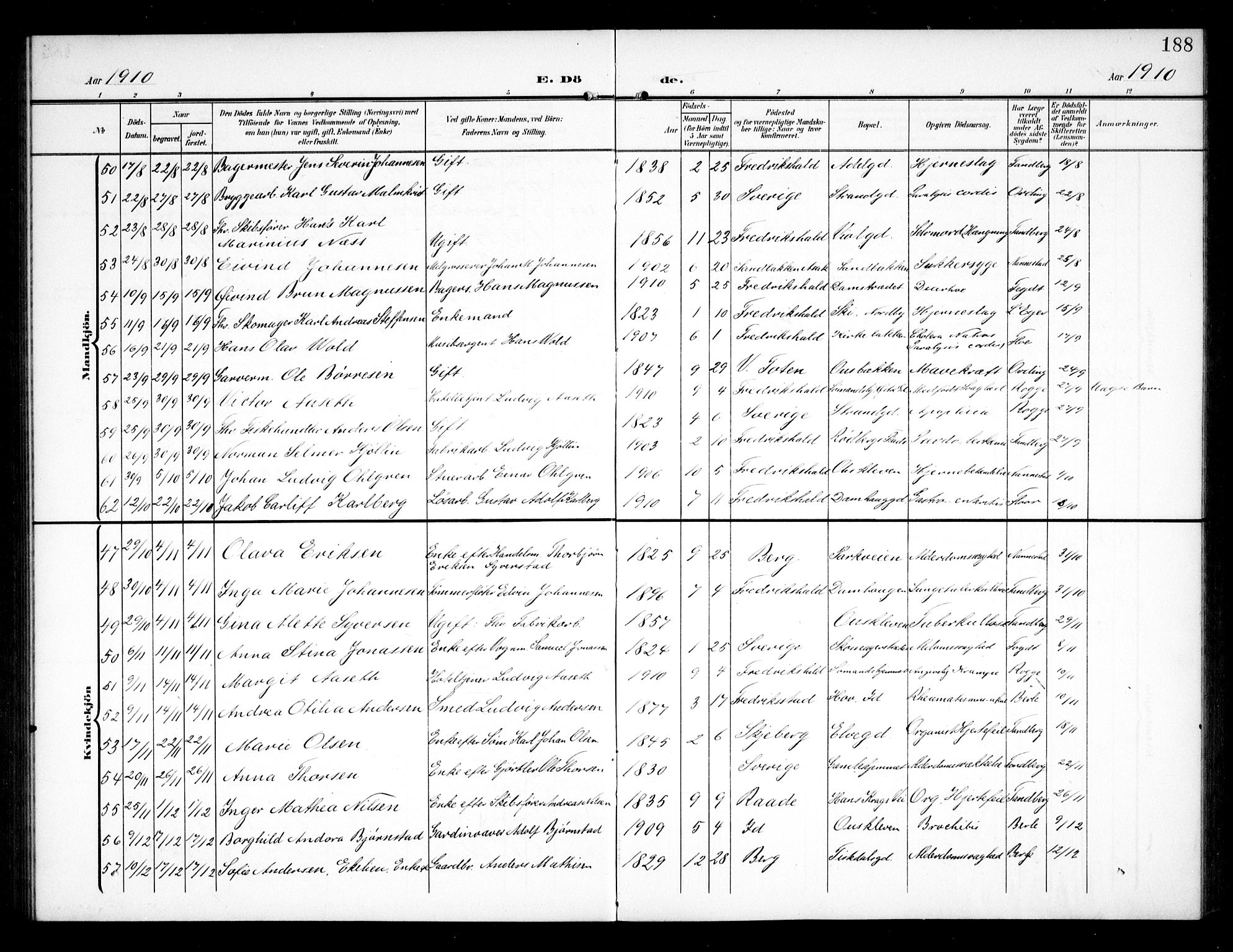 Halden prestekontor Kirkebøker, AV/SAO-A-10909/G/Ga/L0011: Parish register (copy) no. 11, 1906-1934, p. 188