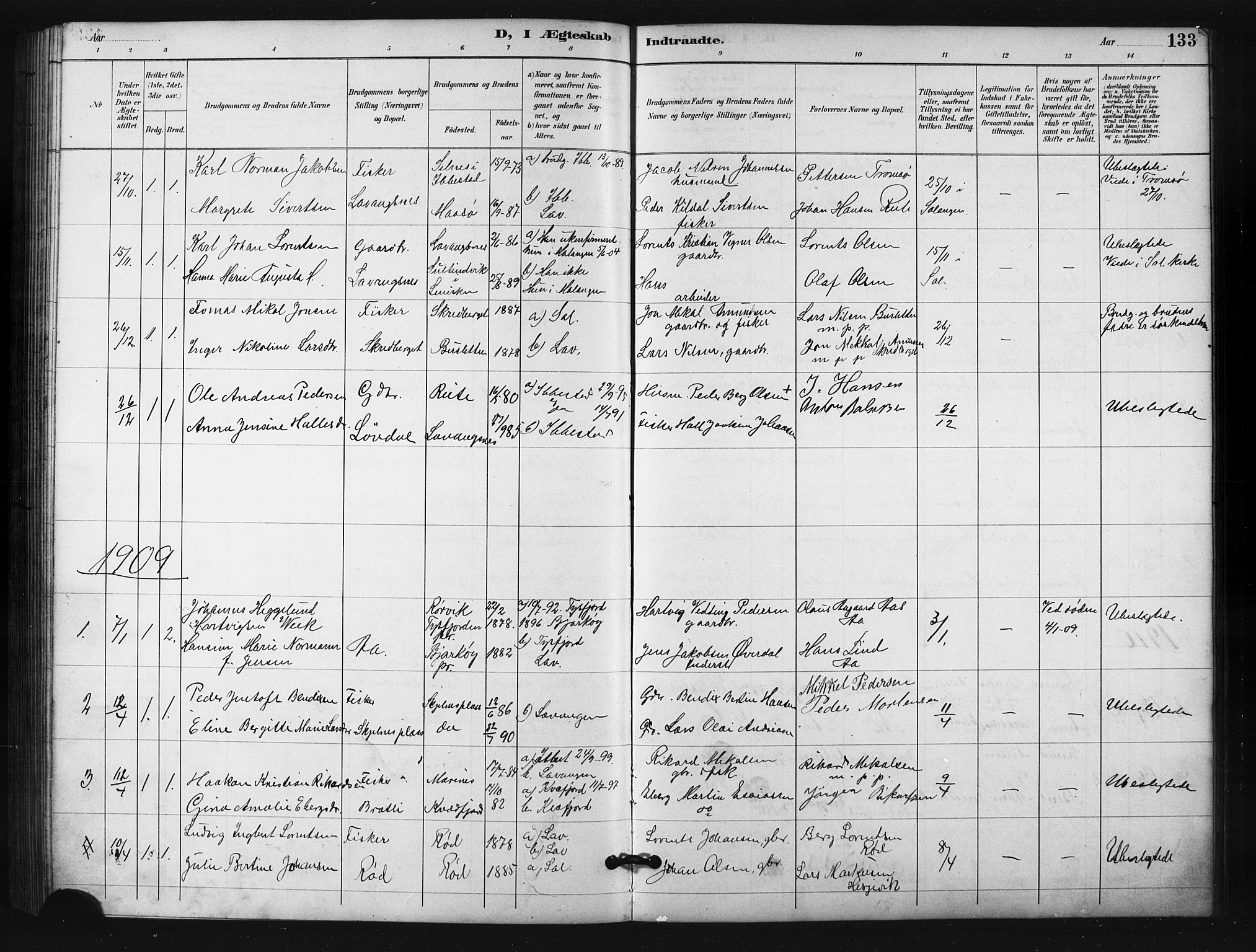 Salangen sokneprestembete, SATØ/S-1324/H/Ha/L0001klokker: Parish register (copy) no. 1, 1893-1910, p. 133