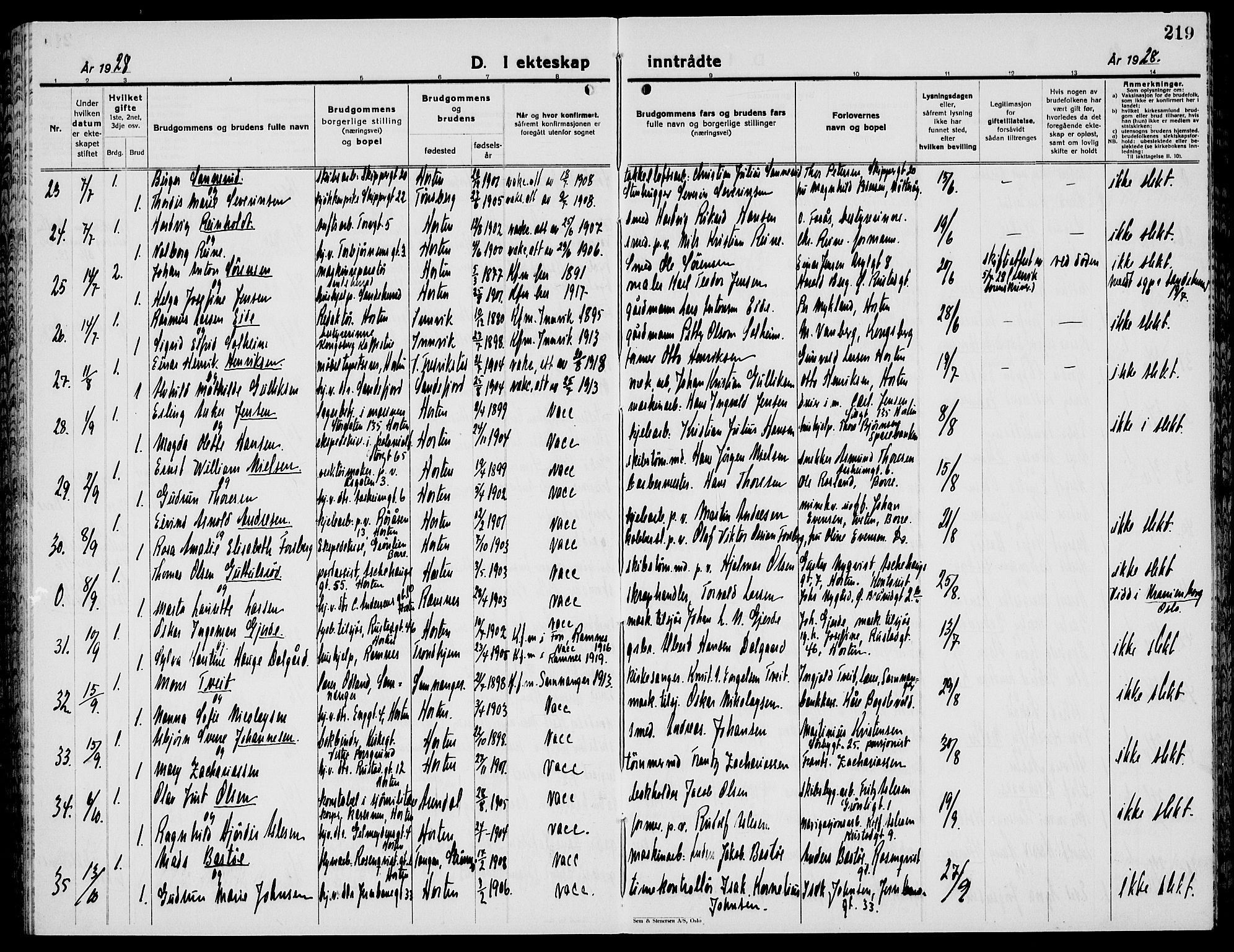 Horten kirkebøker, AV/SAKO-A-348/G/Ga/L0009: Parish register (copy) no. 9, 1926-1936, p. 219