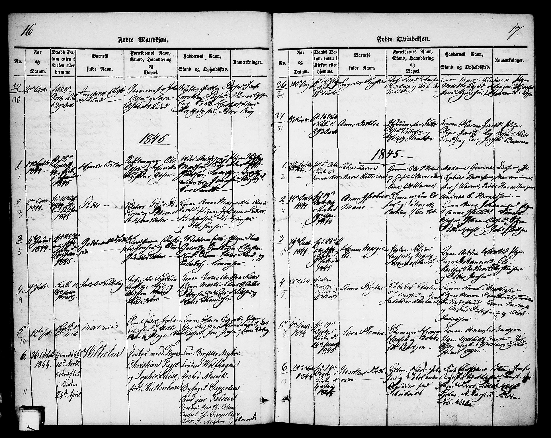 Skien kirkebøker, AV/SAKO-A-302/F/Fa/L0006b: Parish register (official) no. 6B, 1843-1846, p. 16-17