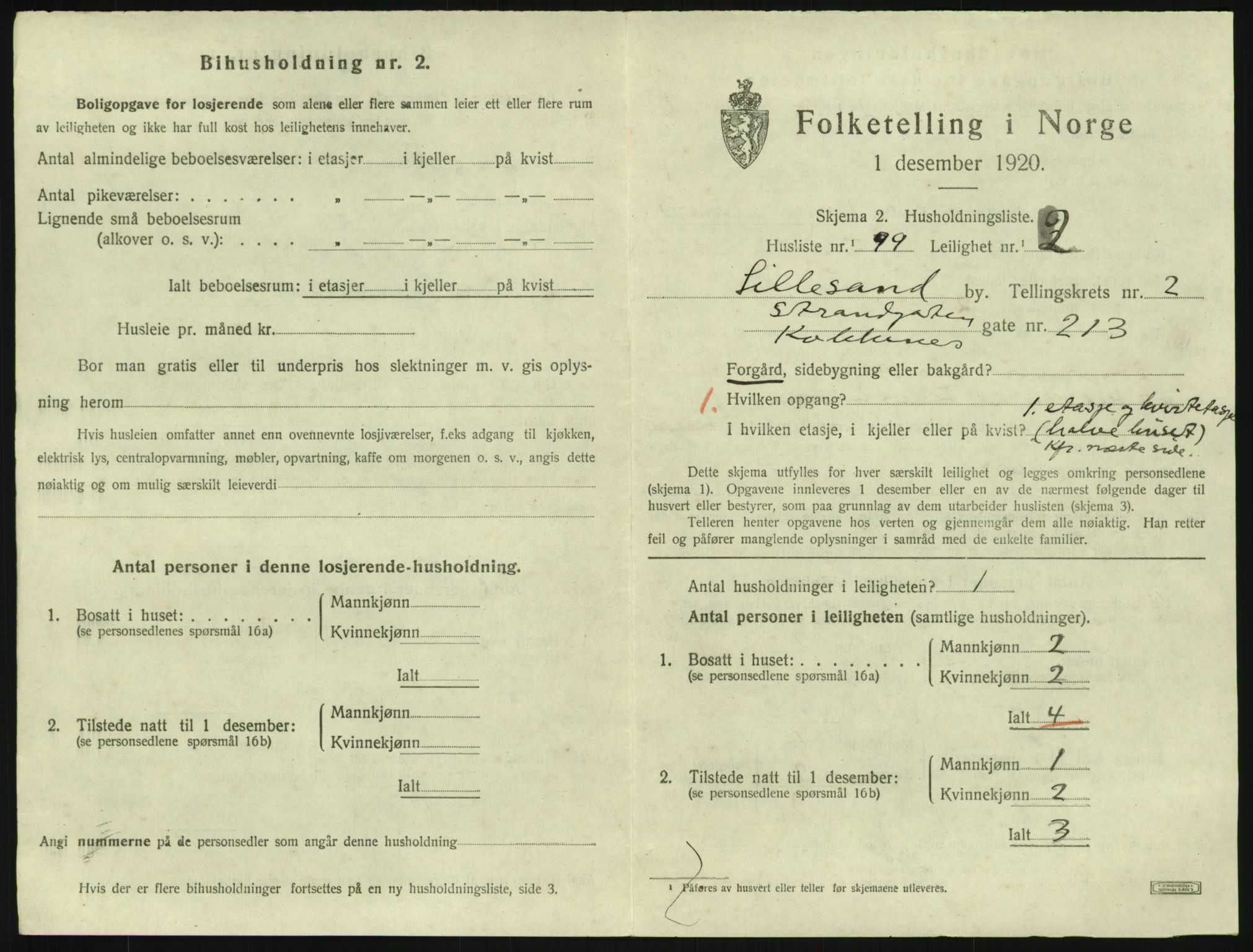 SAK, 1920 census for Lillesand, 1920, p. 1085