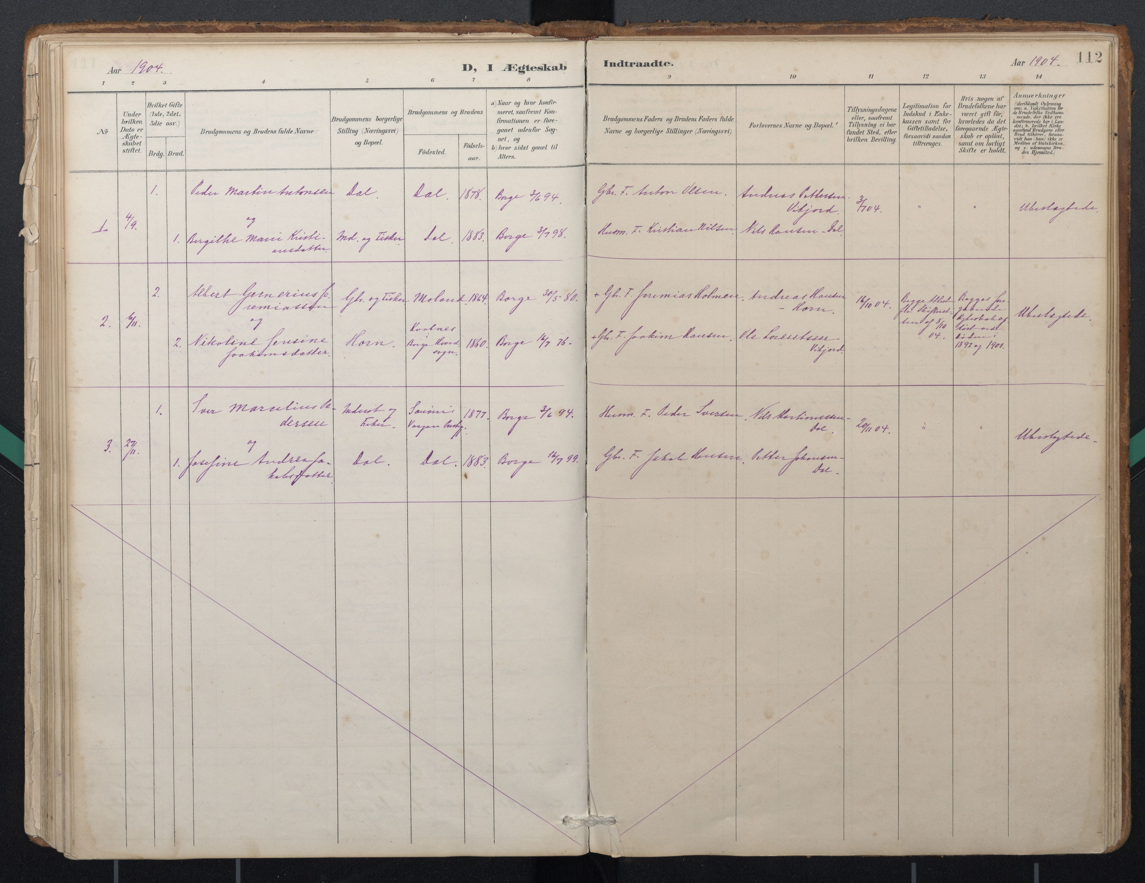 Ministerialprotokoller, klokkerbøker og fødselsregistre - Nordland, SAT/A-1459/884/L1193: Parish register (official) no. 884A01, 1888-1905, p. 112