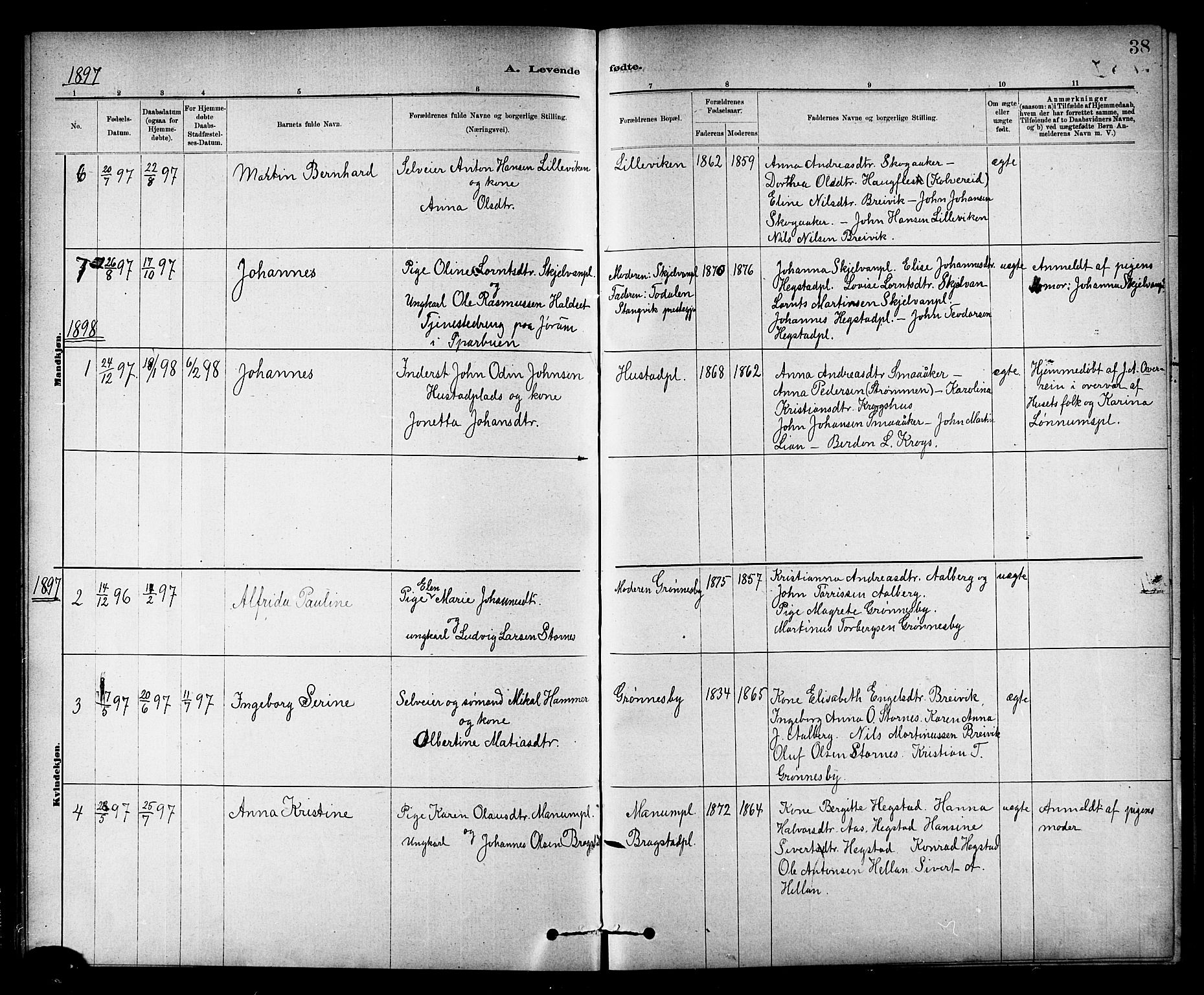 Ministerialprotokoller, klokkerbøker og fødselsregistre - Nord-Trøndelag, SAT/A-1458/732/L0318: Parish register (copy) no. 732C02, 1881-1911, p. 38