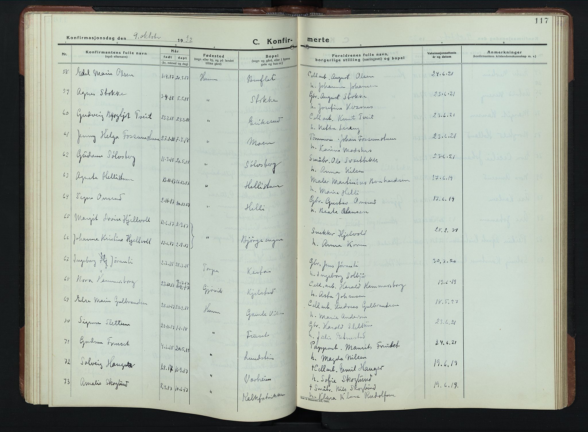 Vardal prestekontor, AV/SAH-PREST-100/H/Ha/Hab/L0023: Parish register (copy) no. 23, 1929-1941, p. 117