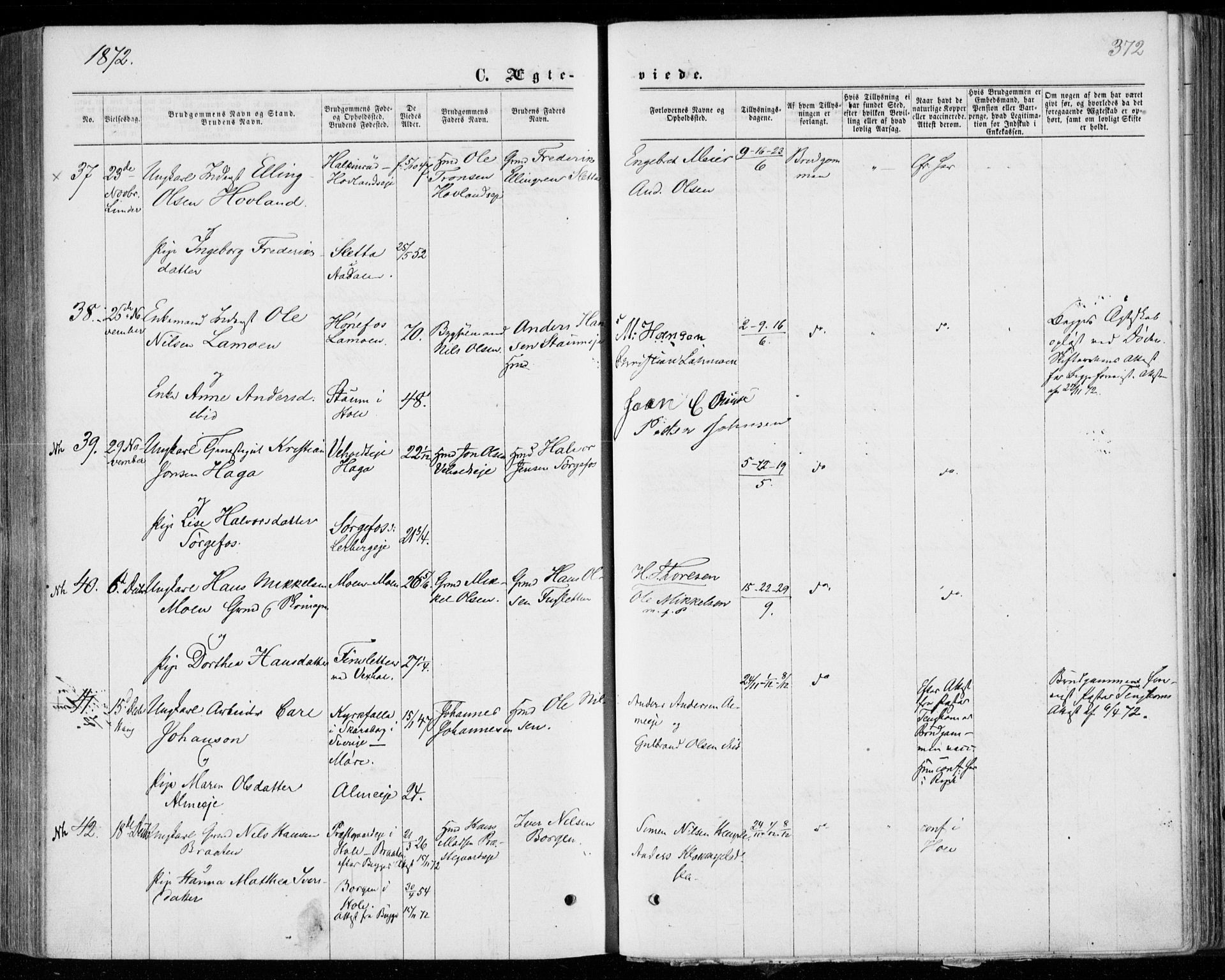 Norderhov kirkebøker, SAKO/A-237/F/Fa/L0013: Parish register (official) no. 13, 1866-1874, p. 372