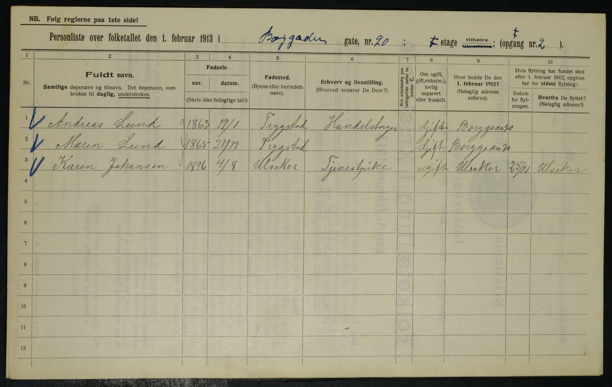 OBA, Municipal Census 1913 for Kristiania, 1913, p. 7933