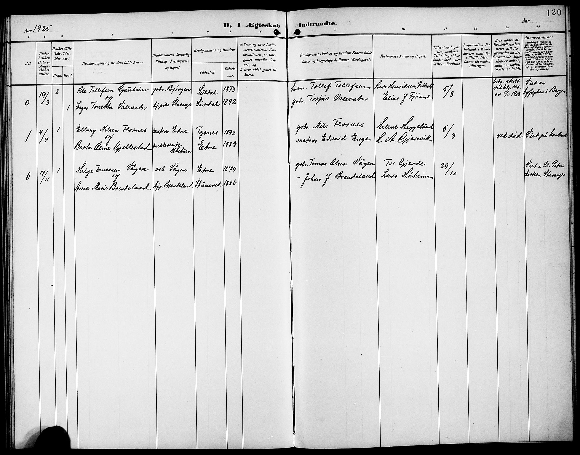Etne sokneprestembete, SAB/A-75001/H/Hab: Parish register (copy) no. B 5, 1898-1926, p. 120