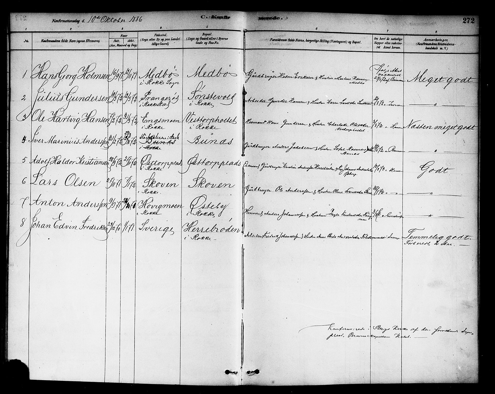 Berg prestekontor Kirkebøker, SAO/A-10902/F/Fc/L0001: Parish register (official) no. III 1, 1878-1887, p. 272