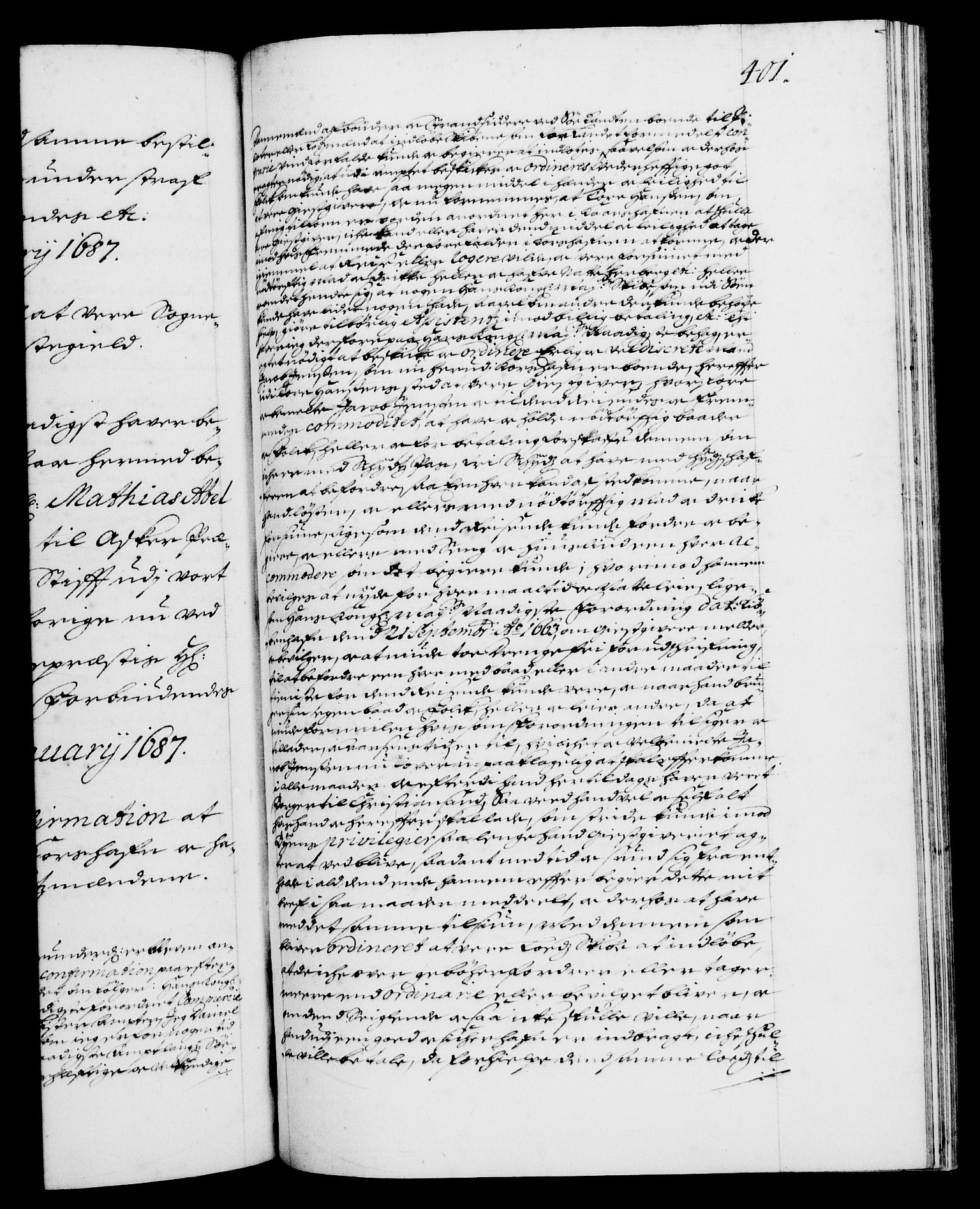 Danske Kanselli 1572-1799, AV/RA-EA-3023/F/Fc/Fca/Fcaa/L0014: Norske registre (mikrofilm), 1685-1687, p. 401a