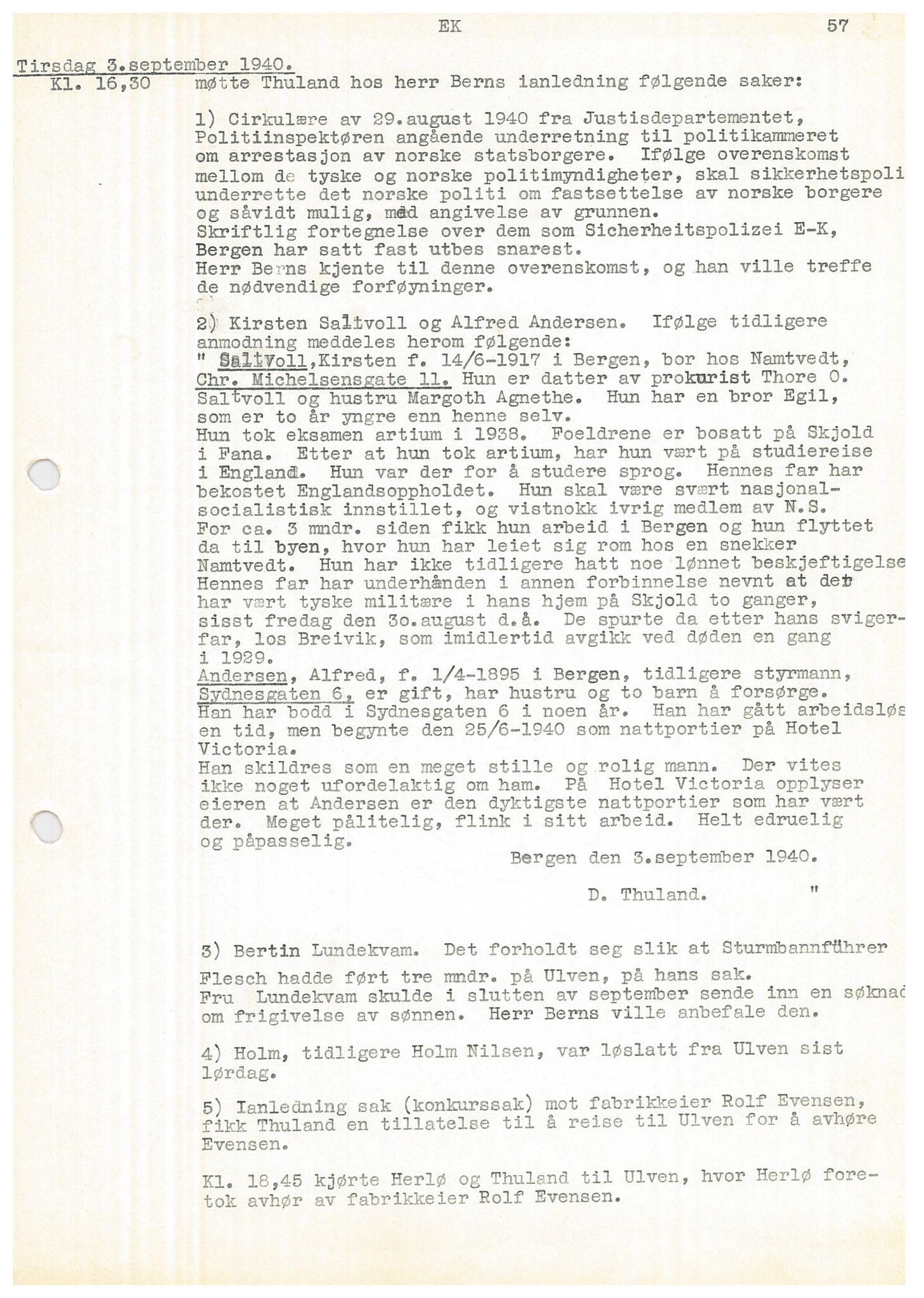 Bergen politikammer / politidistrikt, AV/SAB-A-60401/Y/Ye/L0001: Avskrift av krigsdagbok av Dankert Thuland, 1940-1941, p. 57