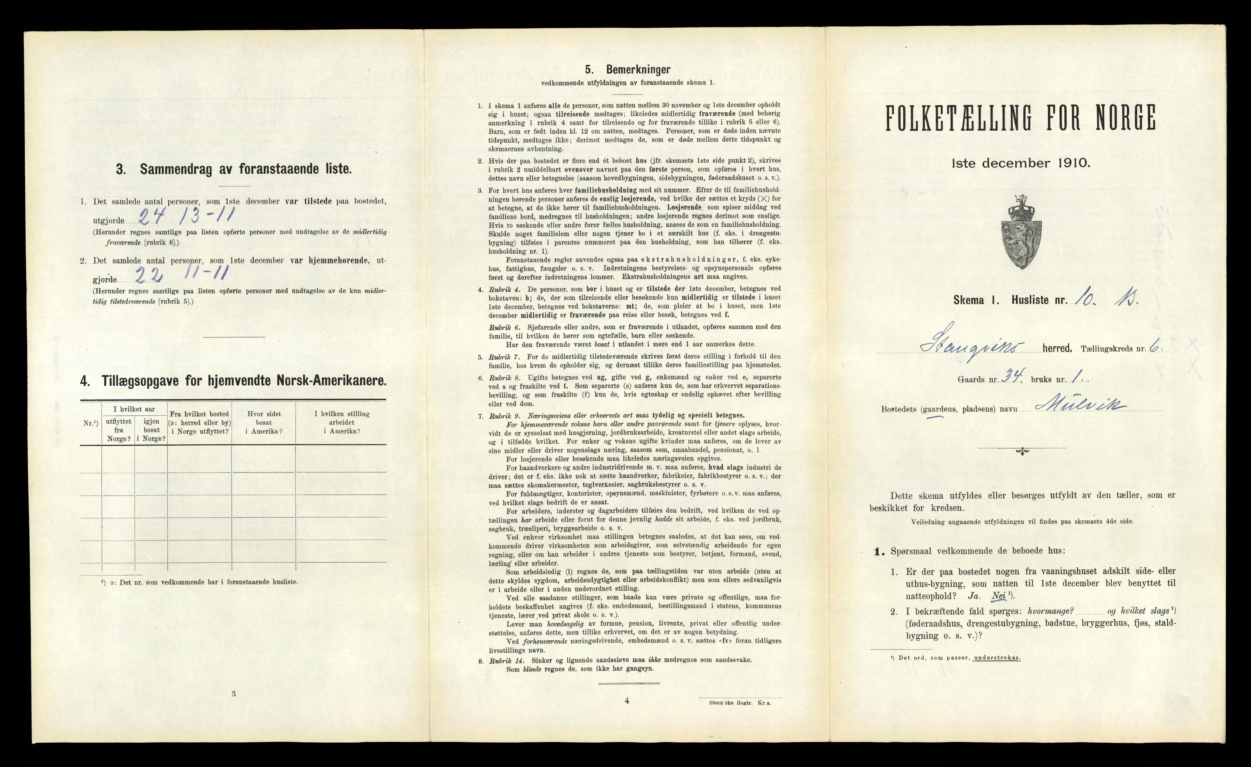 RA, 1910 census for Stangvik, 1910, p. 610