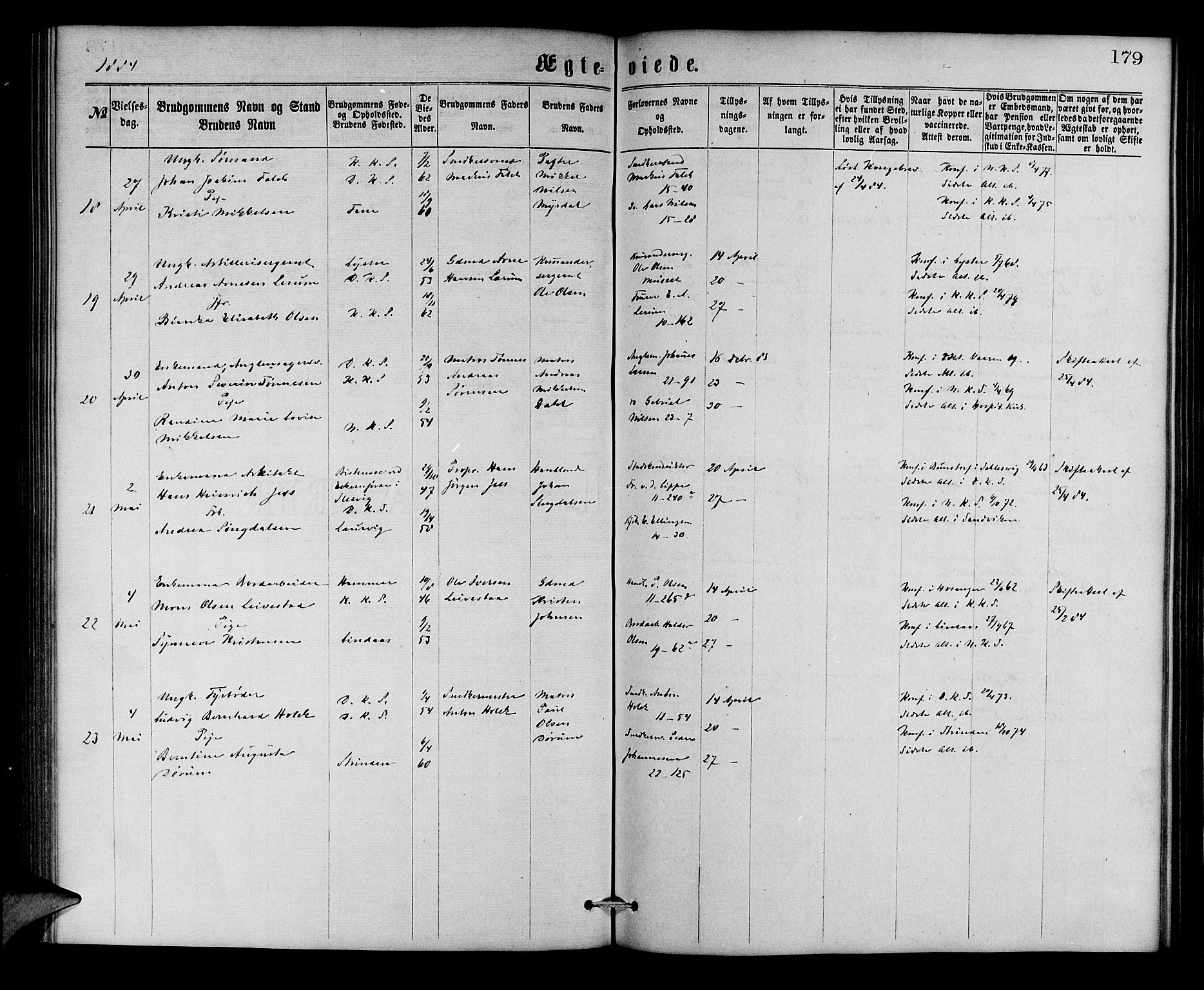 Korskirken sokneprestembete, AV/SAB-A-76101/H/Hab: Parish register (copy) no. D 2, 1867-1886, p. 179