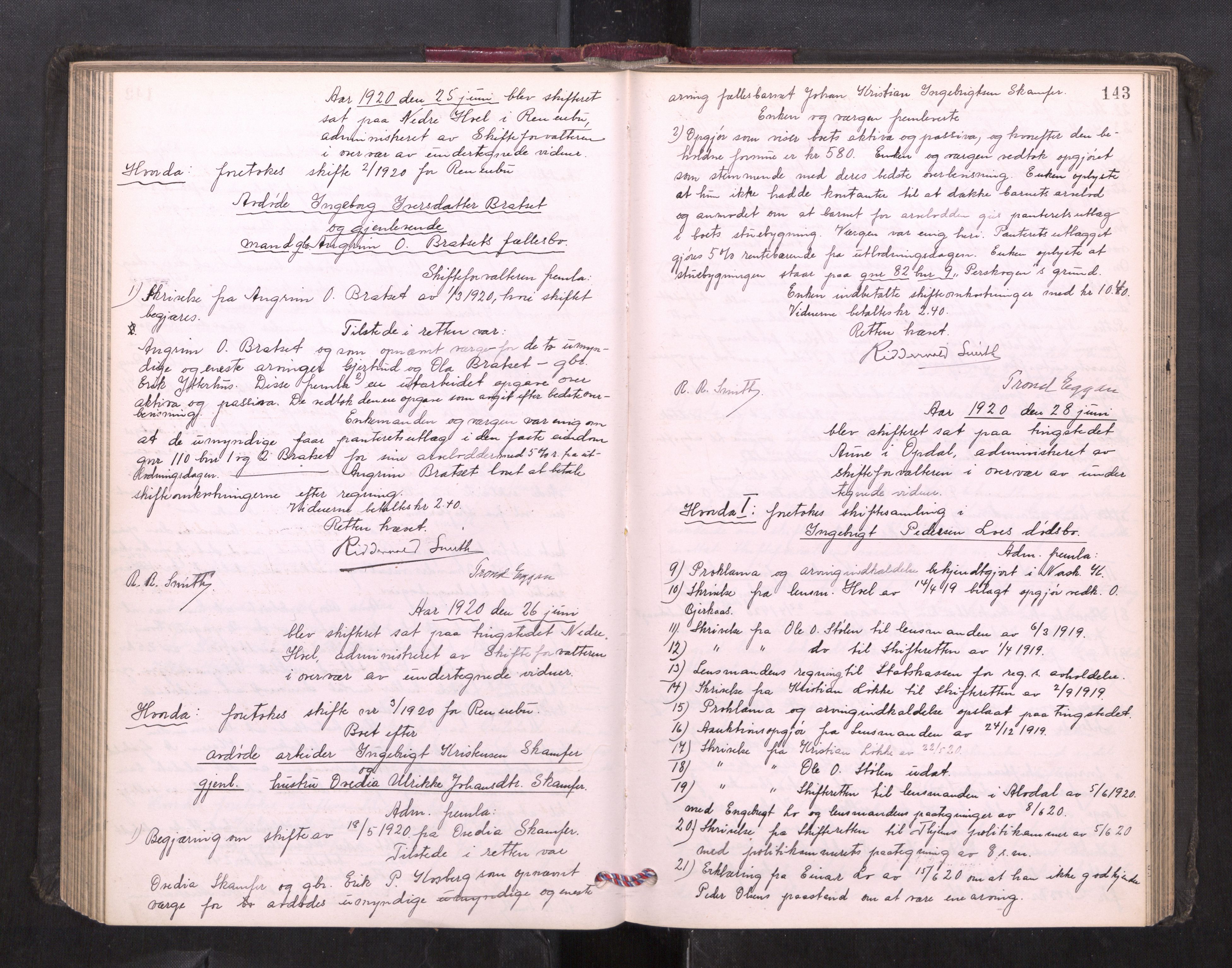 Orkdal sorenskriveri, AV/SAT-A-4169/1/3/3B/L0013: Skiftebehandlingsprotokoll, 1914-1925, p. 142b-143a