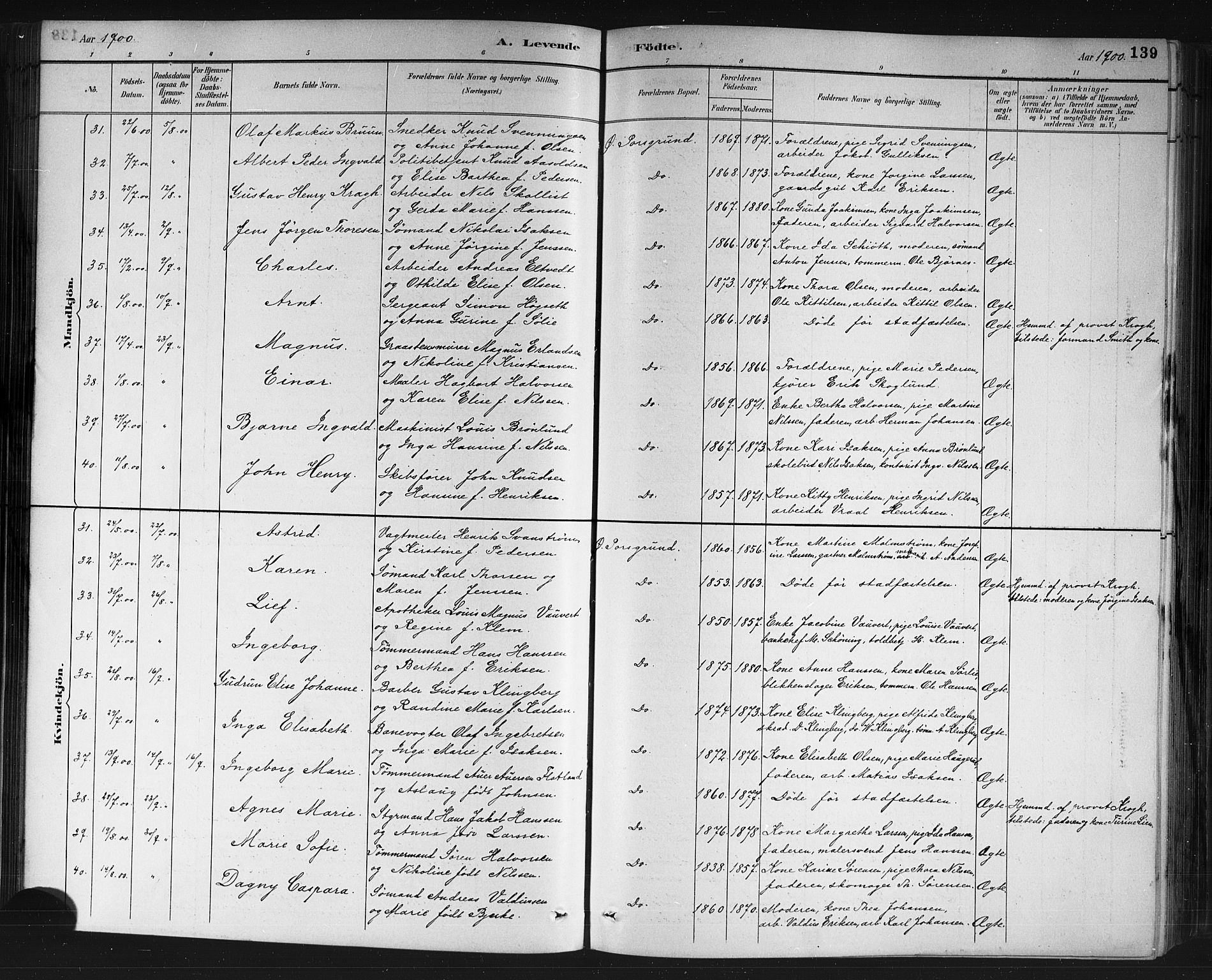 Porsgrunn kirkebøker , AV/SAKO-A-104/G/Gb/L0005: Parish register (copy) no. II 5, 1883-1915, p. 139