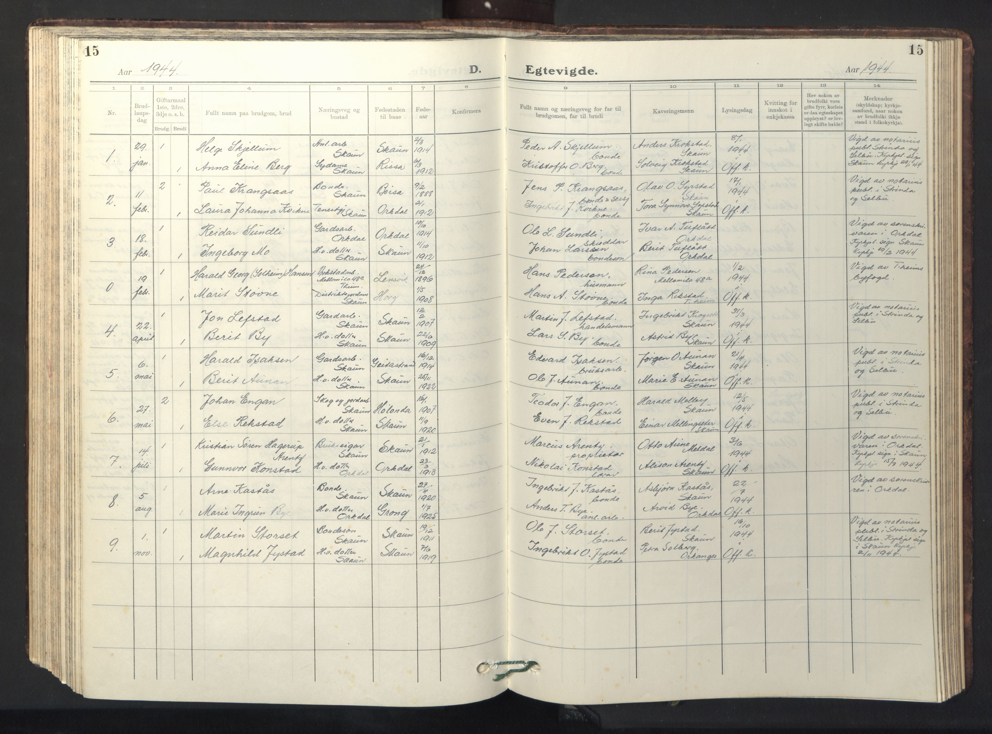 Ministerialprotokoller, klokkerbøker og fødselsregistre - Sør-Trøndelag, SAT/A-1456/667/L0799: Parish register (copy) no. 667C04, 1929-1950, p. 15