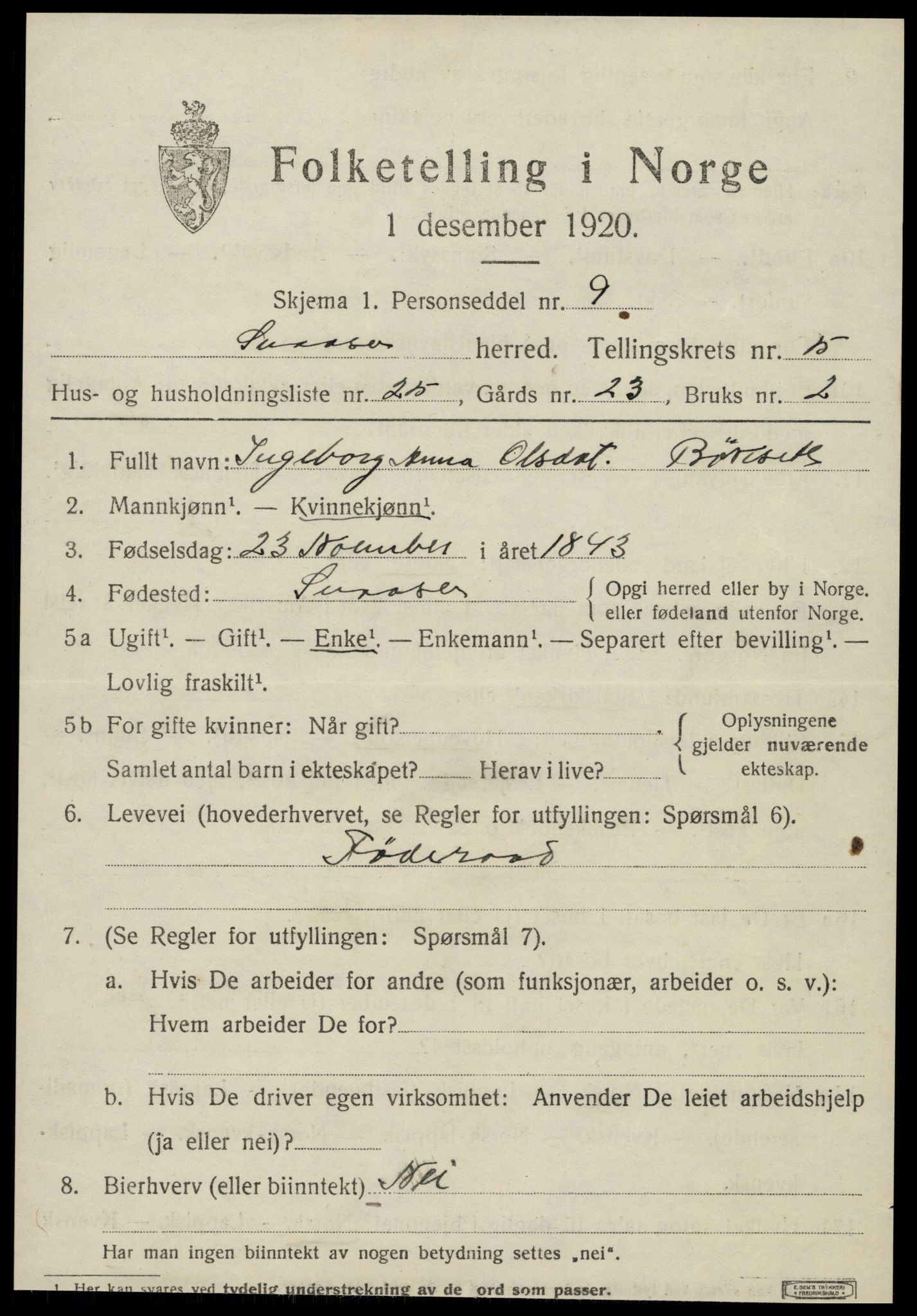 SAT, 1920 census for Snåsa, 1920, p. 2560