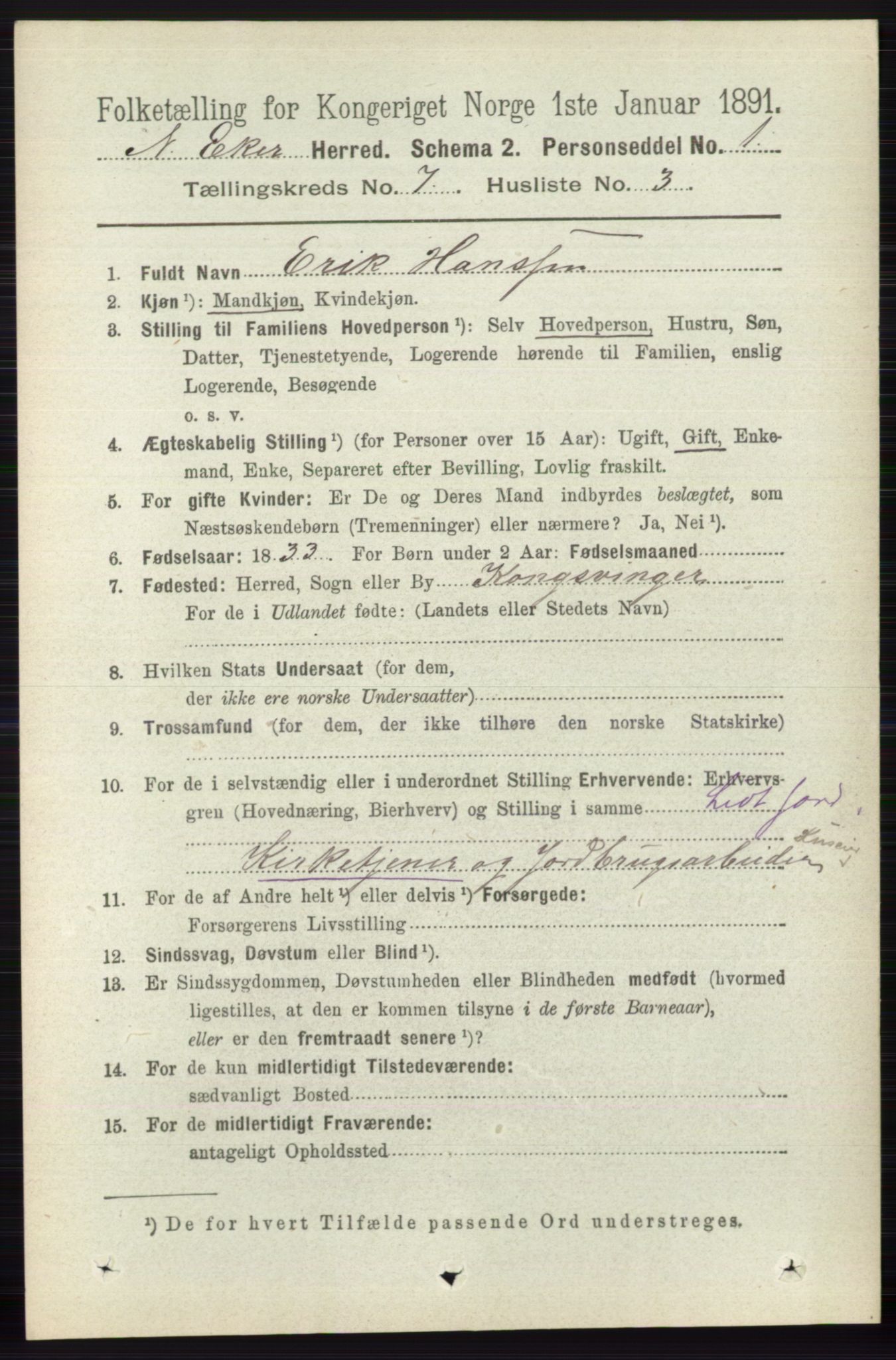 RA, 1891 census for 0625 Nedre Eiker, 1891, p. 3414