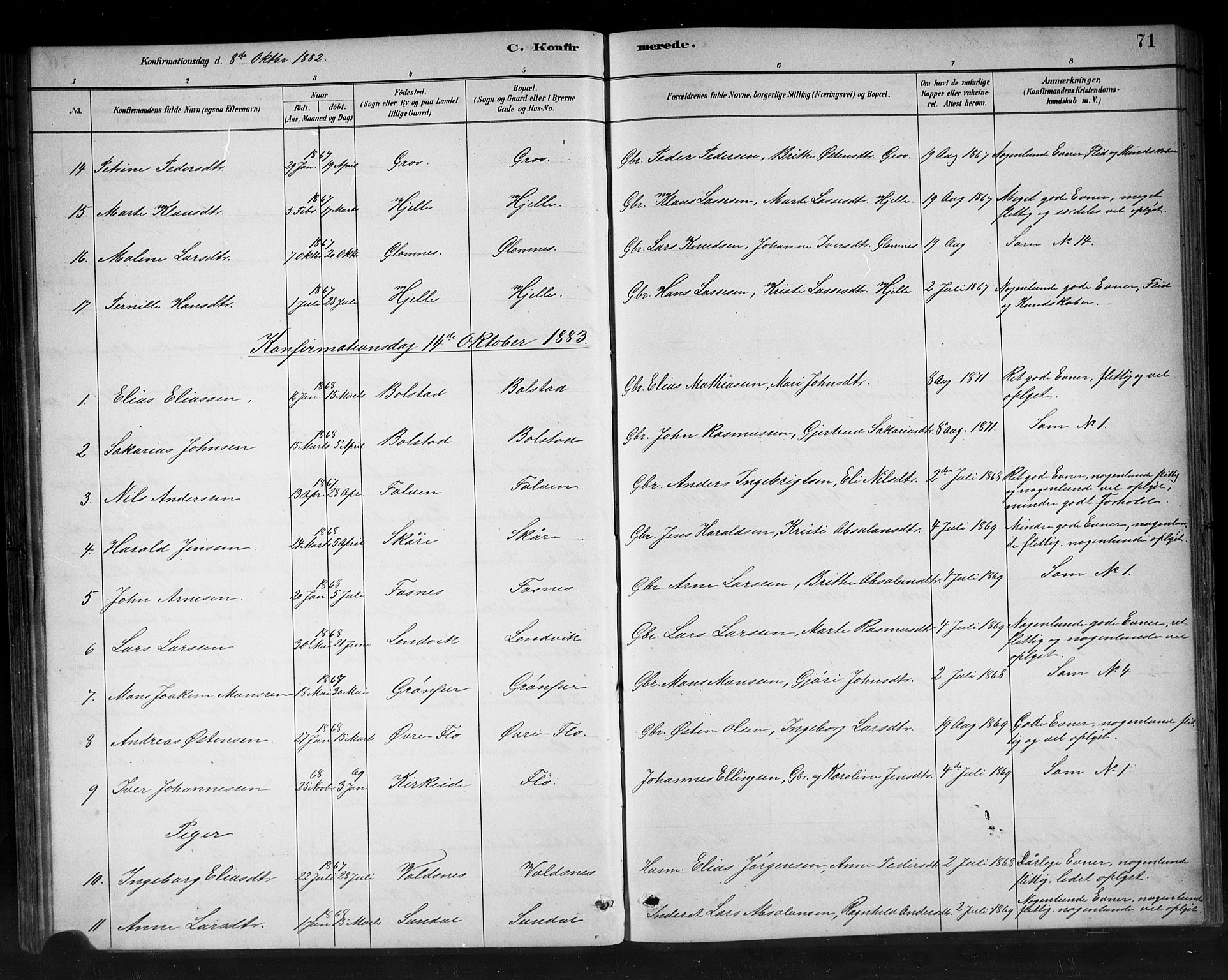 Stryn Sokneprestembete, AV/SAB-A-82501: Parish register (copy) no. C 3, 1881-1905, p. 71