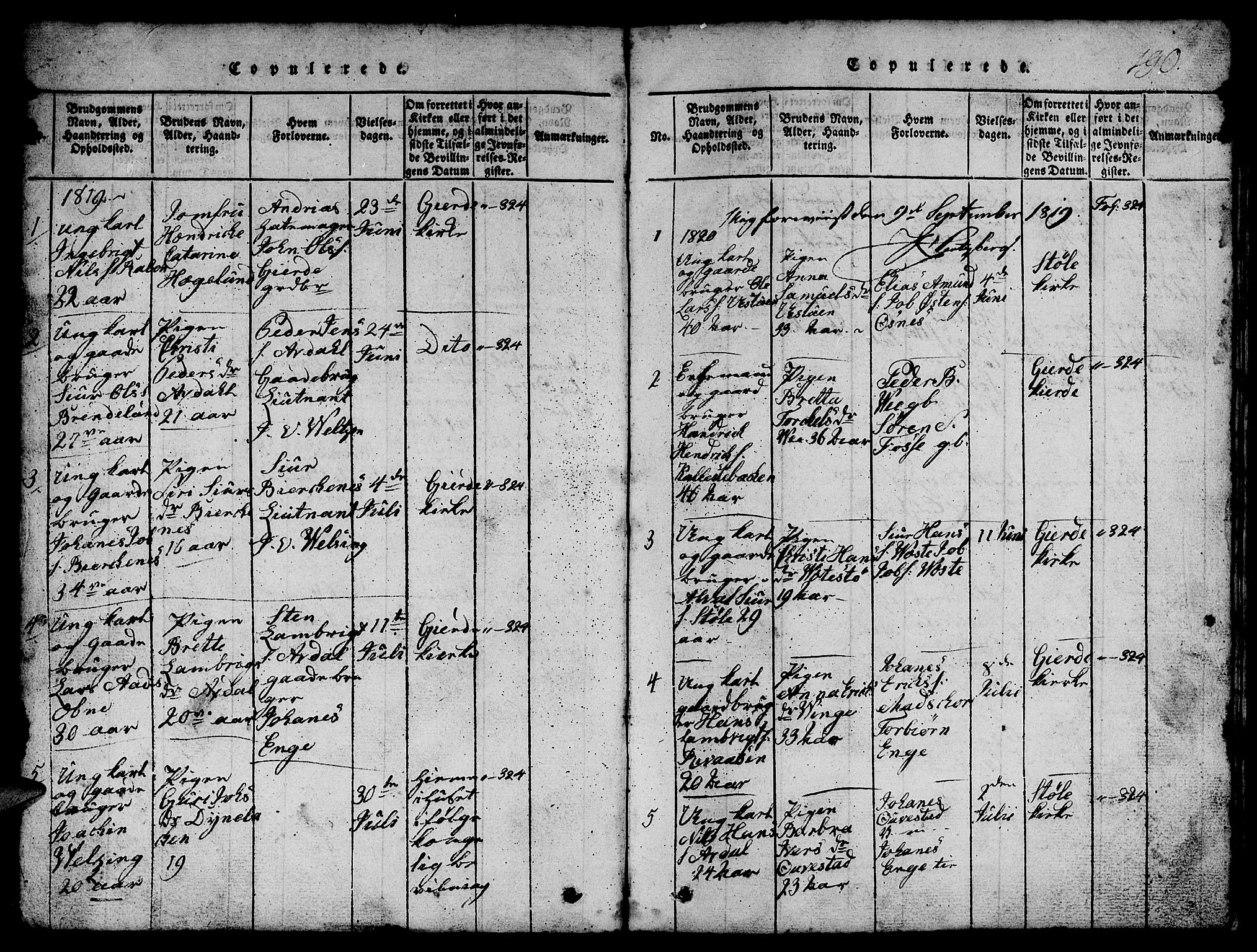 Etne sokneprestembete, SAB/A-75001/H/Hab: Parish register (copy) no. B 1, 1815-1850, p. 190