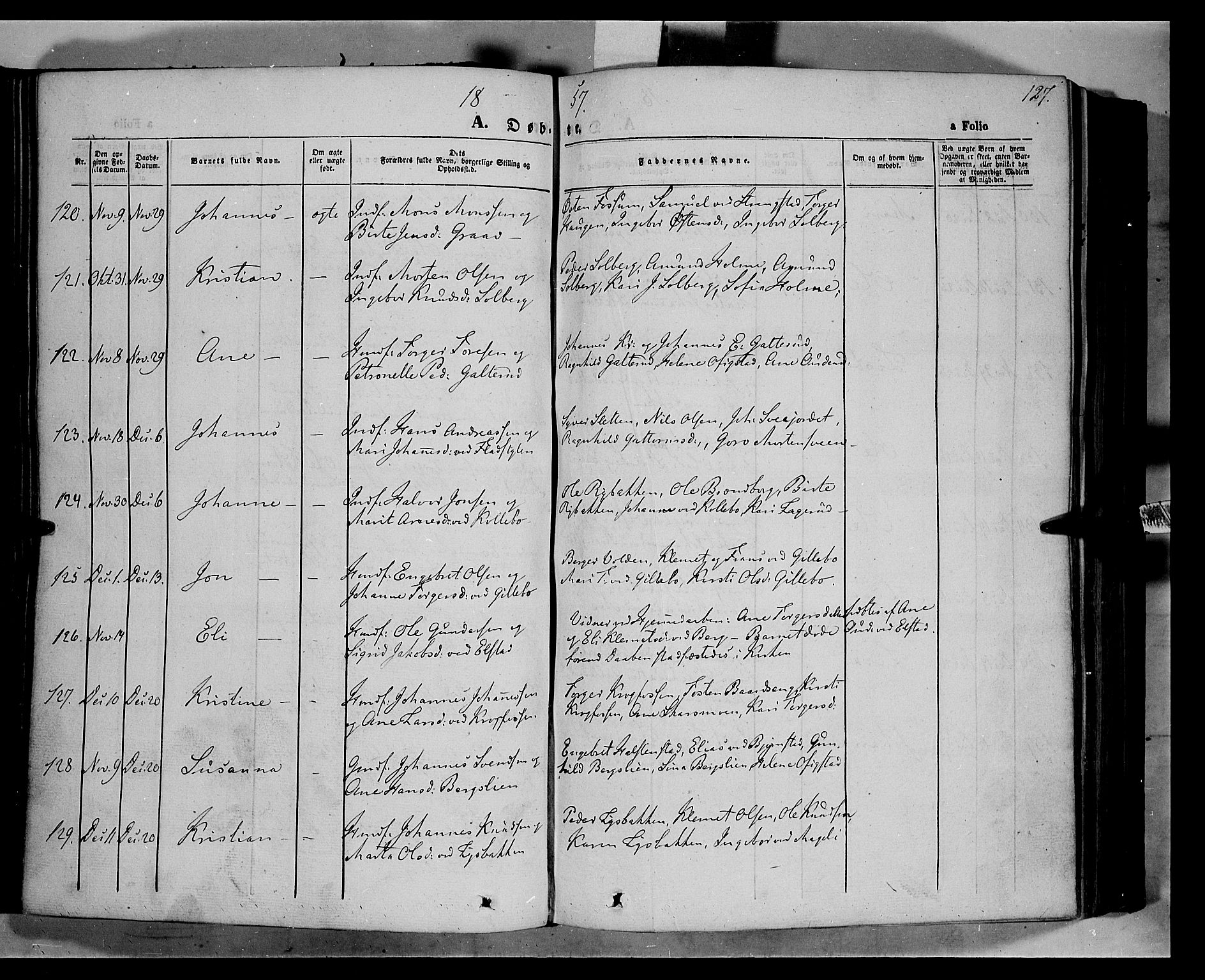 Øyer prestekontor, AV/SAH-PREST-084/H/Ha/Haa/L0005: Parish register (official) no. 5, 1842-1857, p. 127