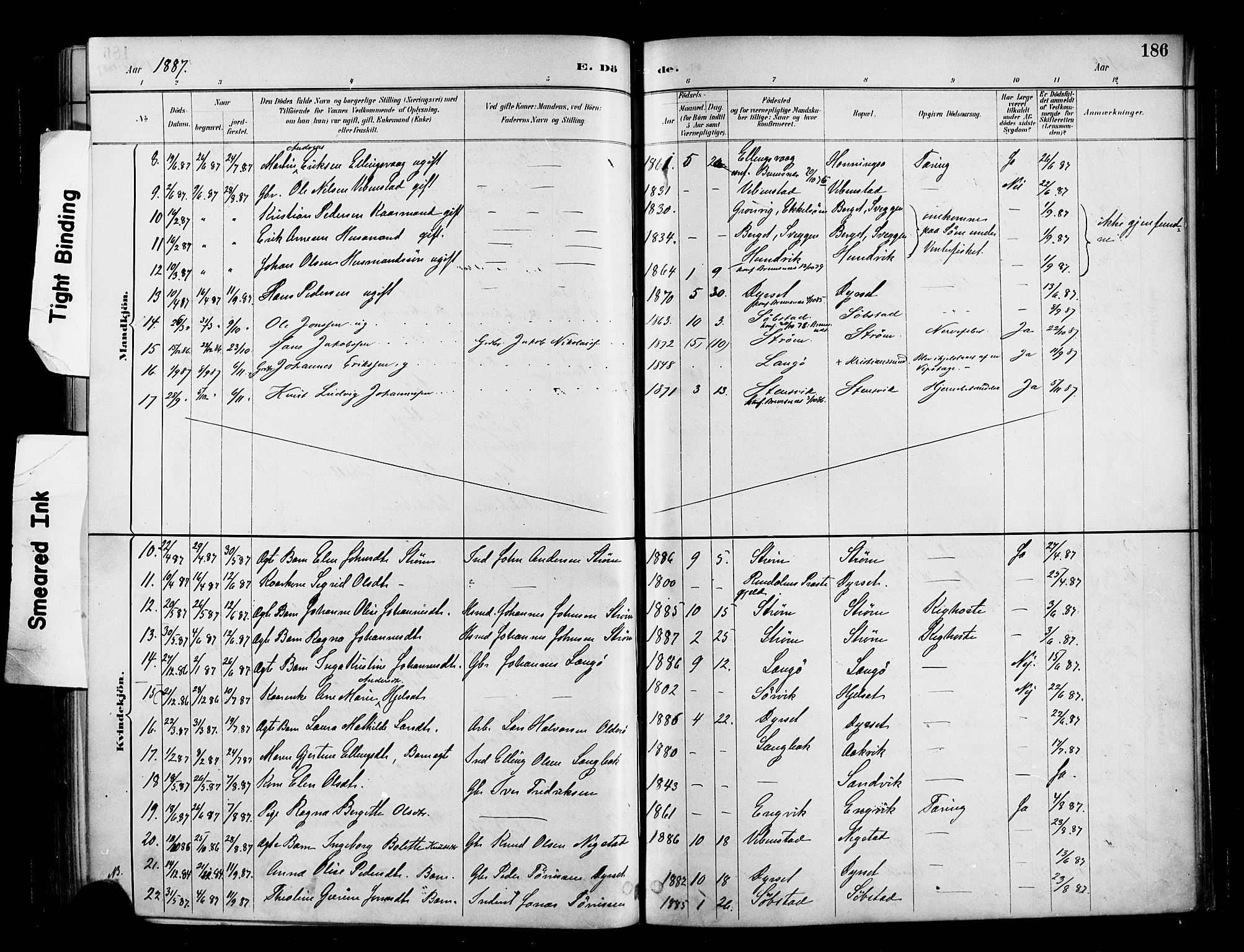 Ministerialprotokoller, klokkerbøker og fødselsregistre - Møre og Romsdal, AV/SAT-A-1454/569/L0819: Parish register (official) no. 569A05, 1885-1899, p. 186