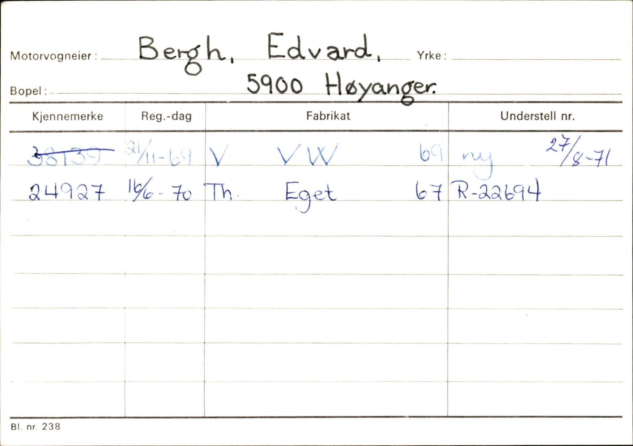 Statens vegvesen, Sogn og Fjordane vegkontor, SAB/A-5301/4/F/L0130: Eigarregister Eid T-Å. Høyanger A-O, 1945-1975, p. 583