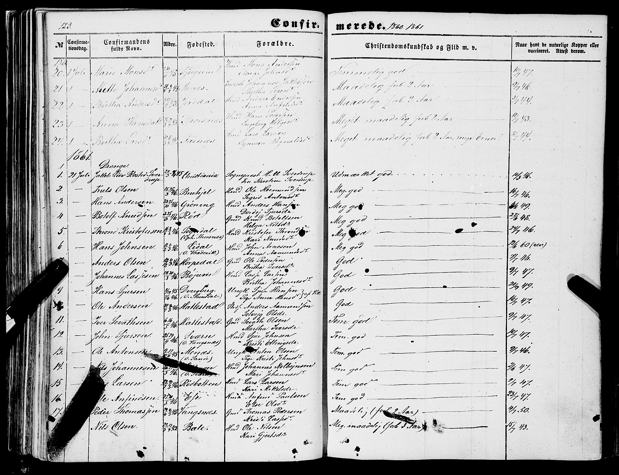 Balestrand sokneprestembete, AV/SAB-A-79601/H/Haa/Haaa/L0002: Parish register (official) no. A 2, 1847-1866, p. 123