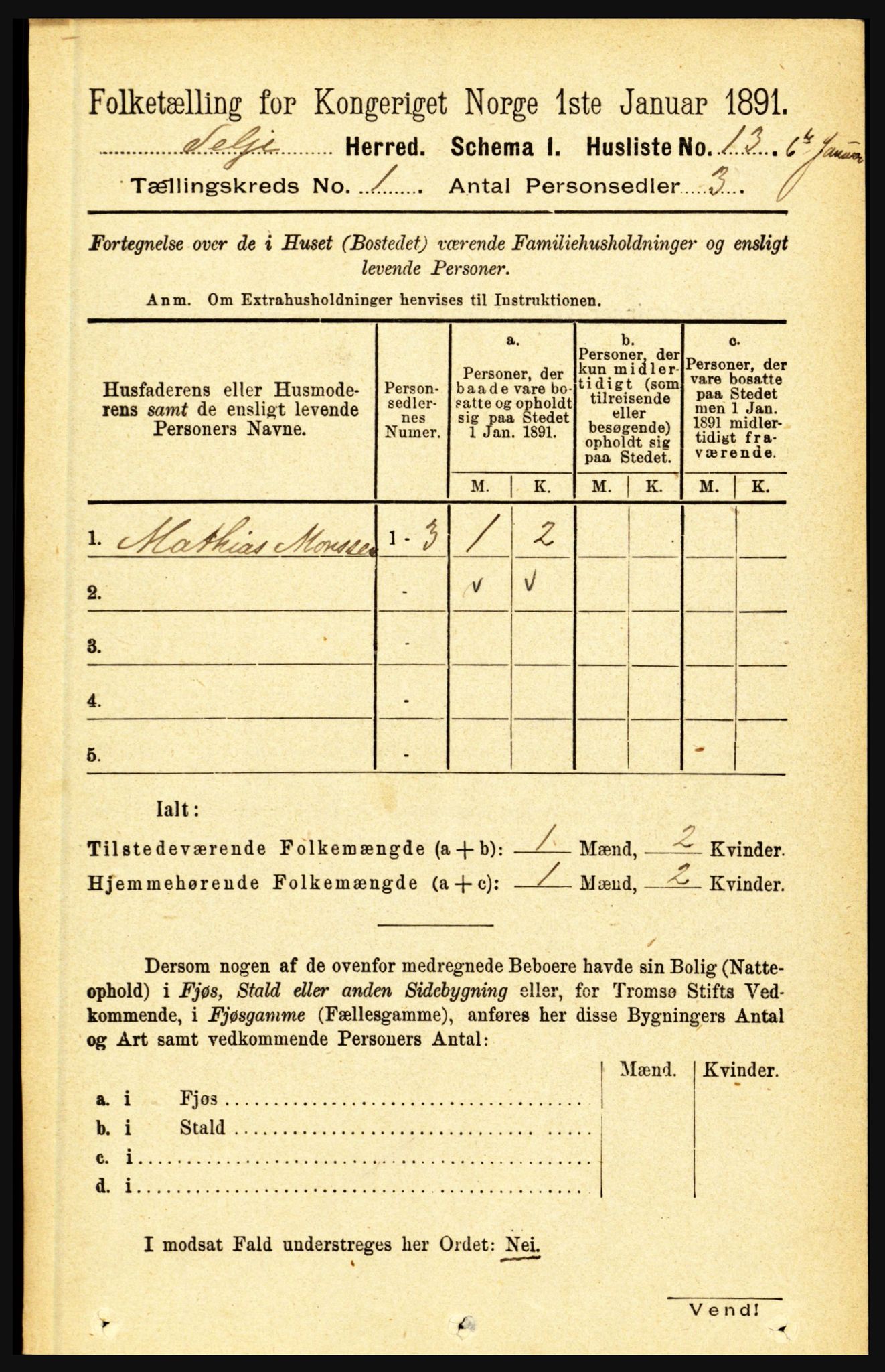 RA, 1891 census for 1441 Selje, 1891, p. 52