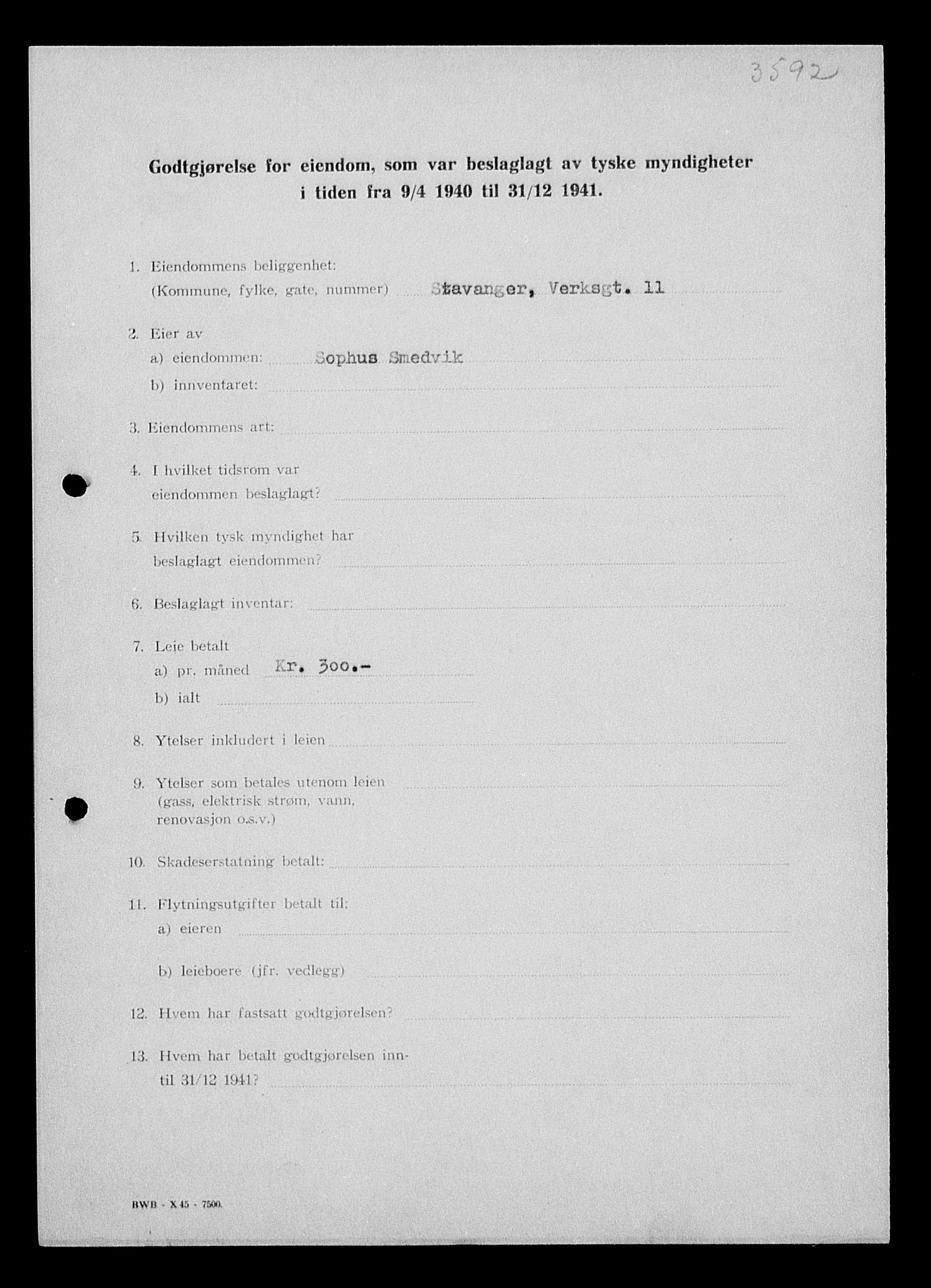 Justisdepartementet, Tilbakeføringskontoret for inndratte formuer, AV/RA-S-1564/I/L1014: Godtgjørelse for beslaglagt eiendom, 1940-1941, p. 124